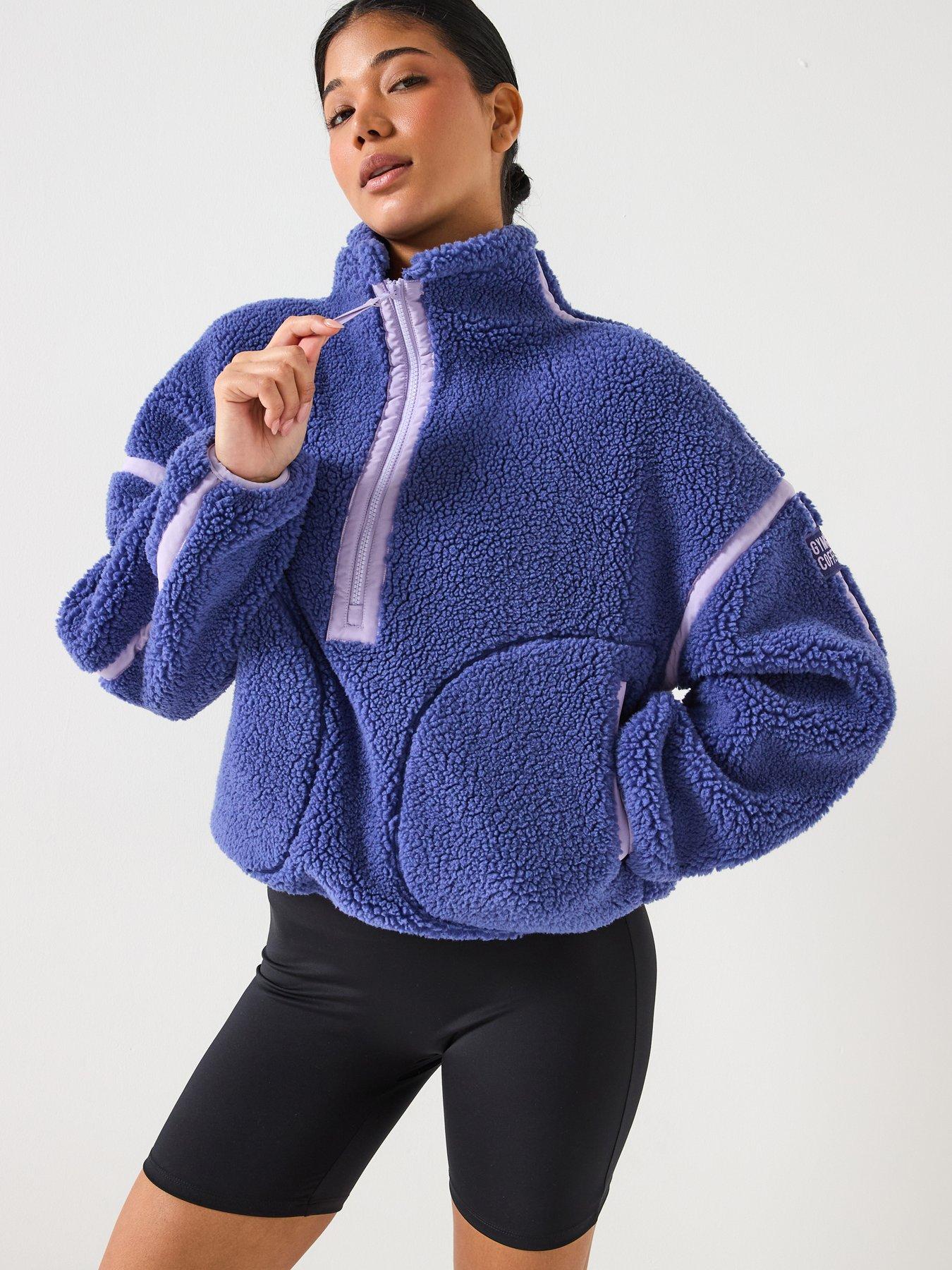 front image of gym-coffee-womens-training-industry-half-zip-fleece-top-purple