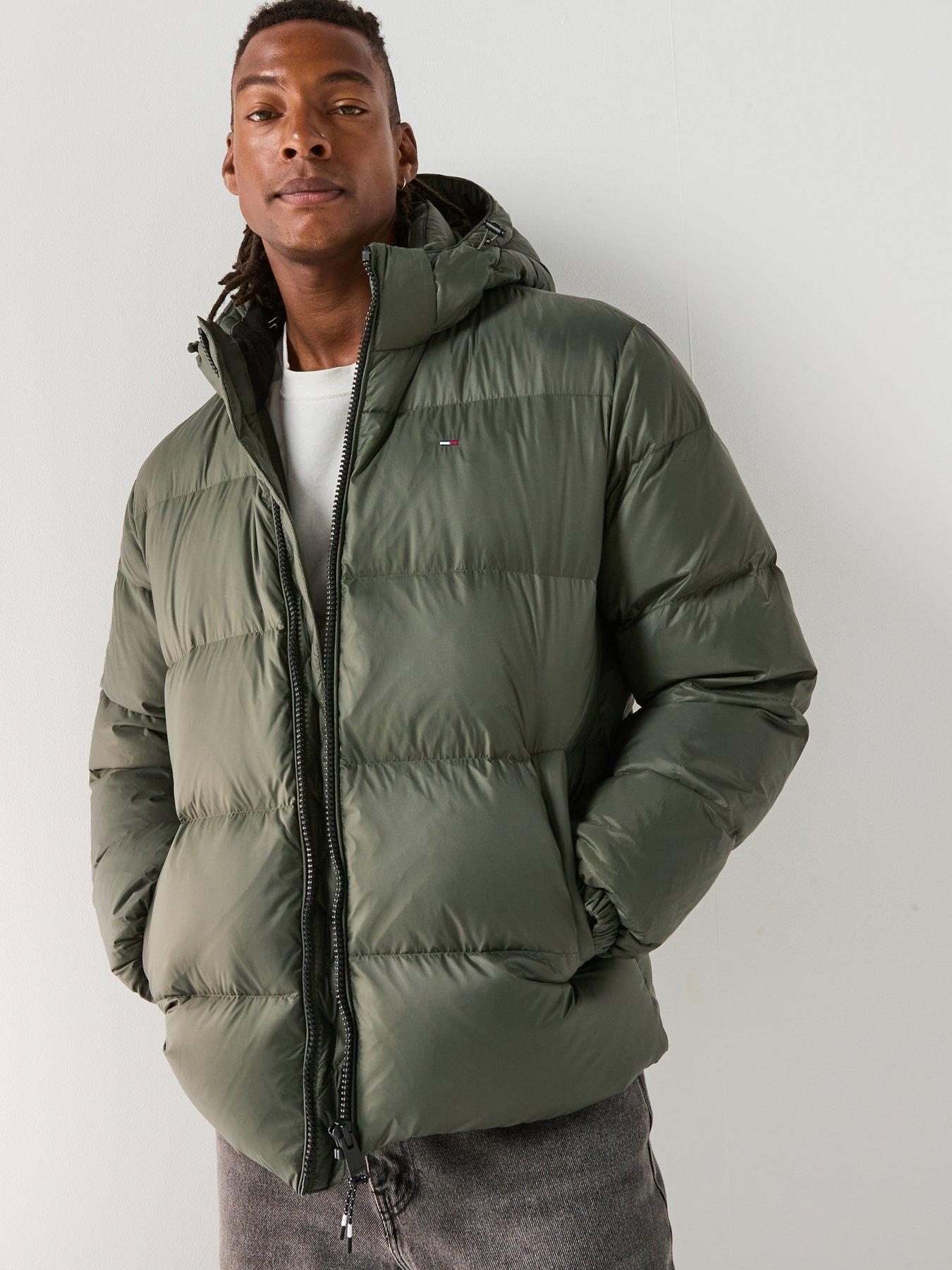  image of tommy-jeans-essential-down-hooded-long-quilted-jacket-khaki