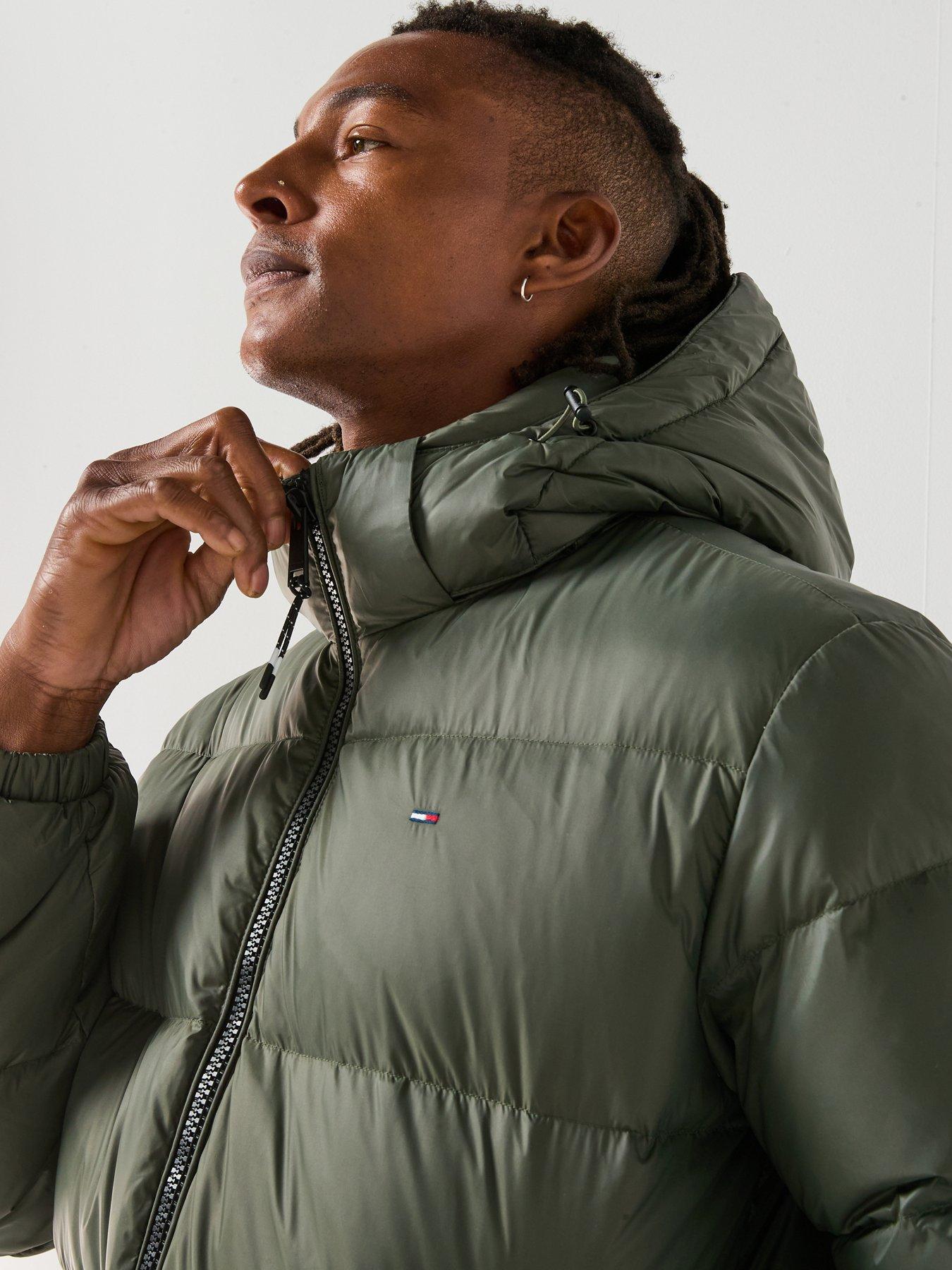  image of tommy-jeans-essential-down-hooded-long-quilted-jacket-khaki
