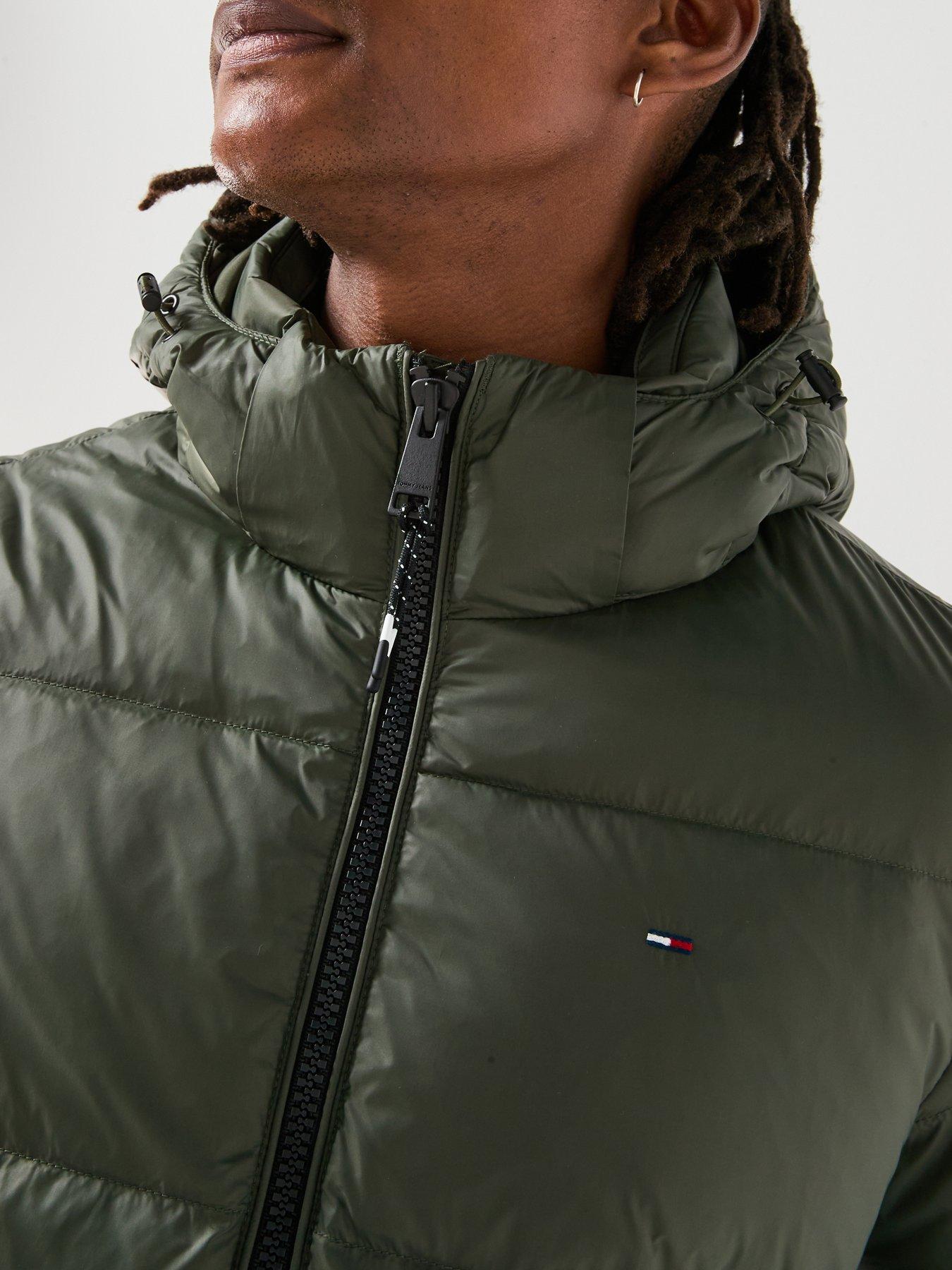  image of tommy-jeans-essential-down-hooded-long-quilted-jacket-khaki