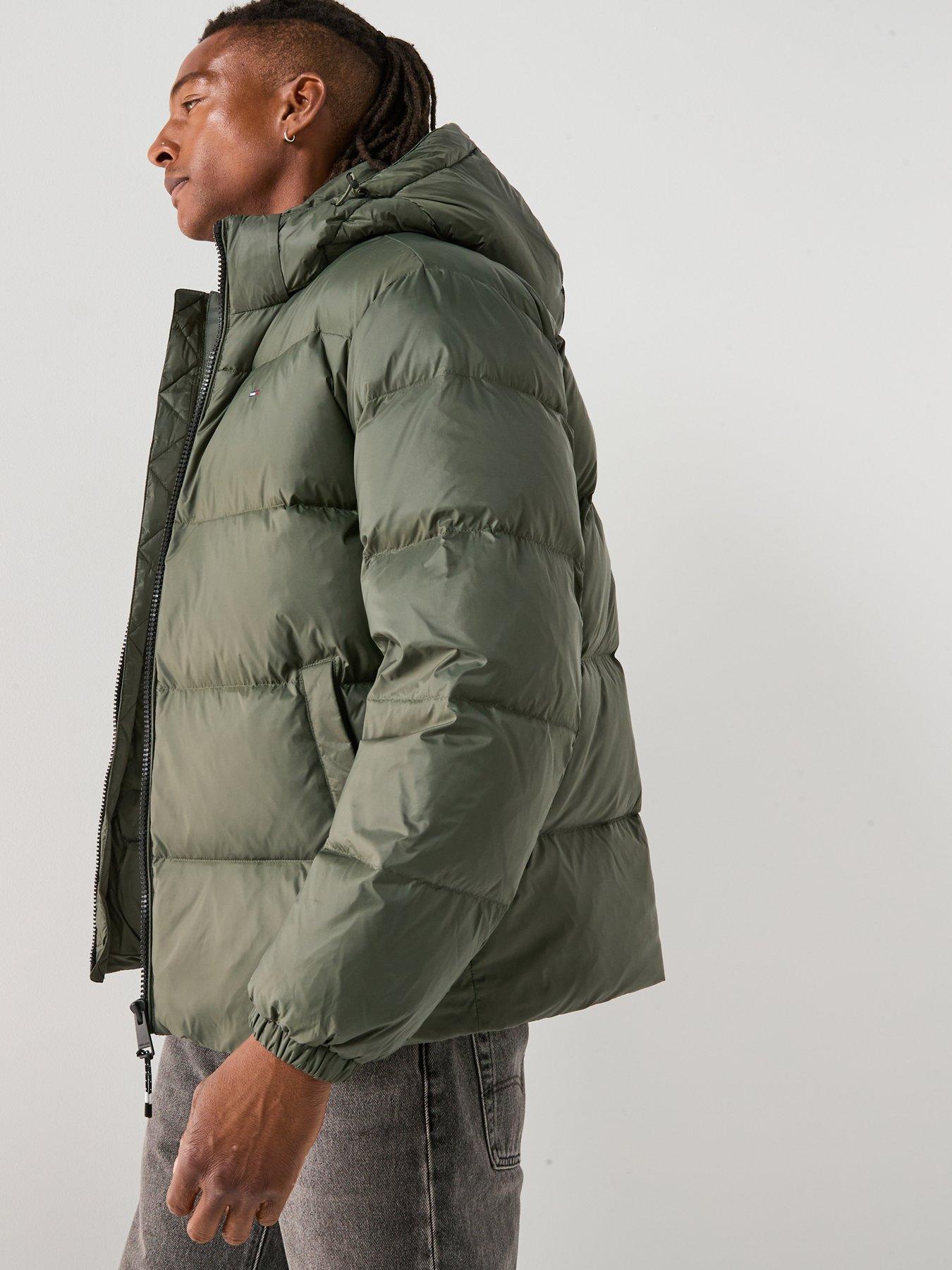  image of tommy-jeans-essential-down-hooded-long-quilted-jacket-khaki