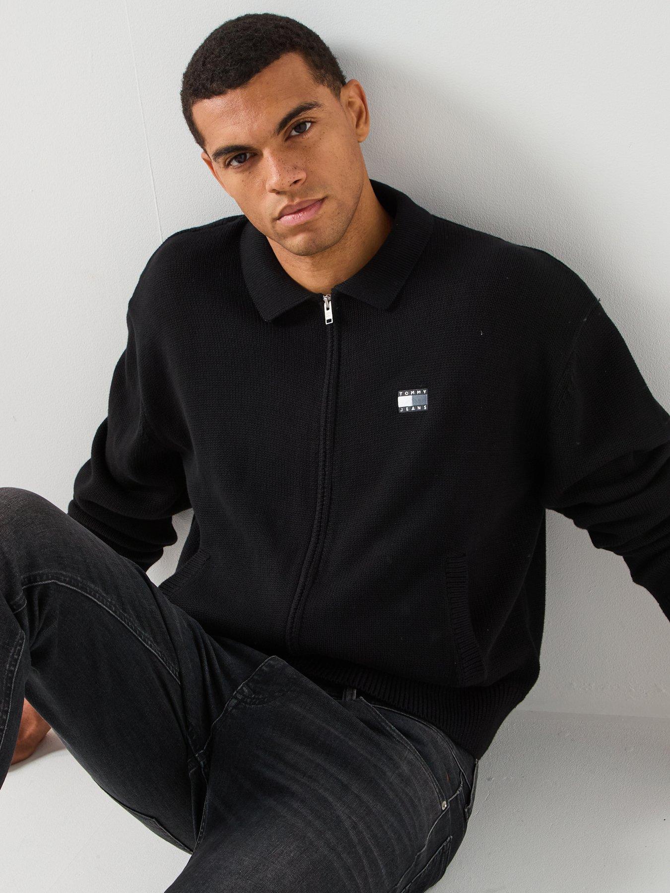  image of tommy-jeans-relaxed-zip-through-knitted-jumper-black