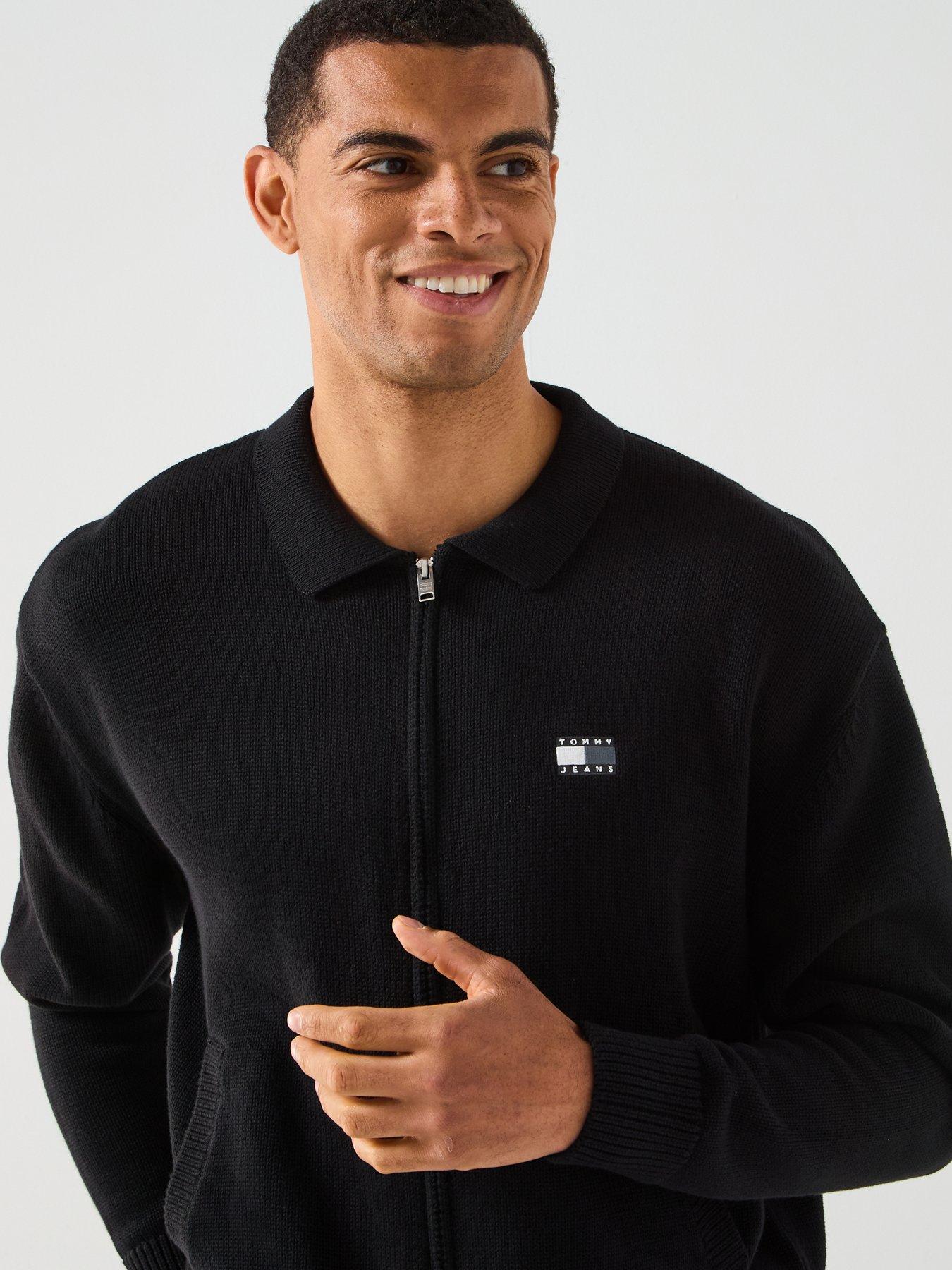  image of tommy-jeans-relaxed-zip-through-knitted-jumper-black