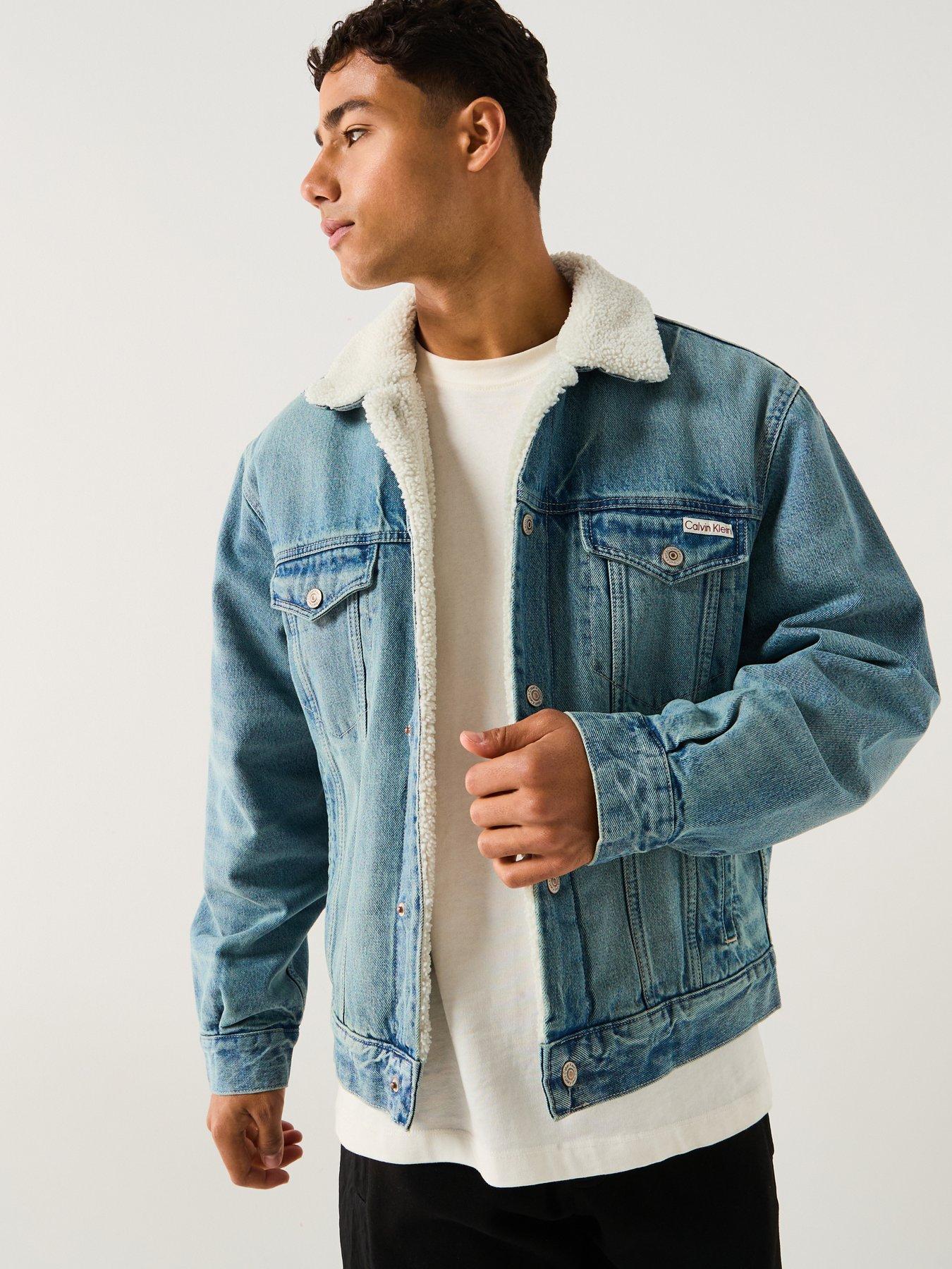 image of calvin-klein-jeans-90s-sherpa-trucker-denim-jacket-blue