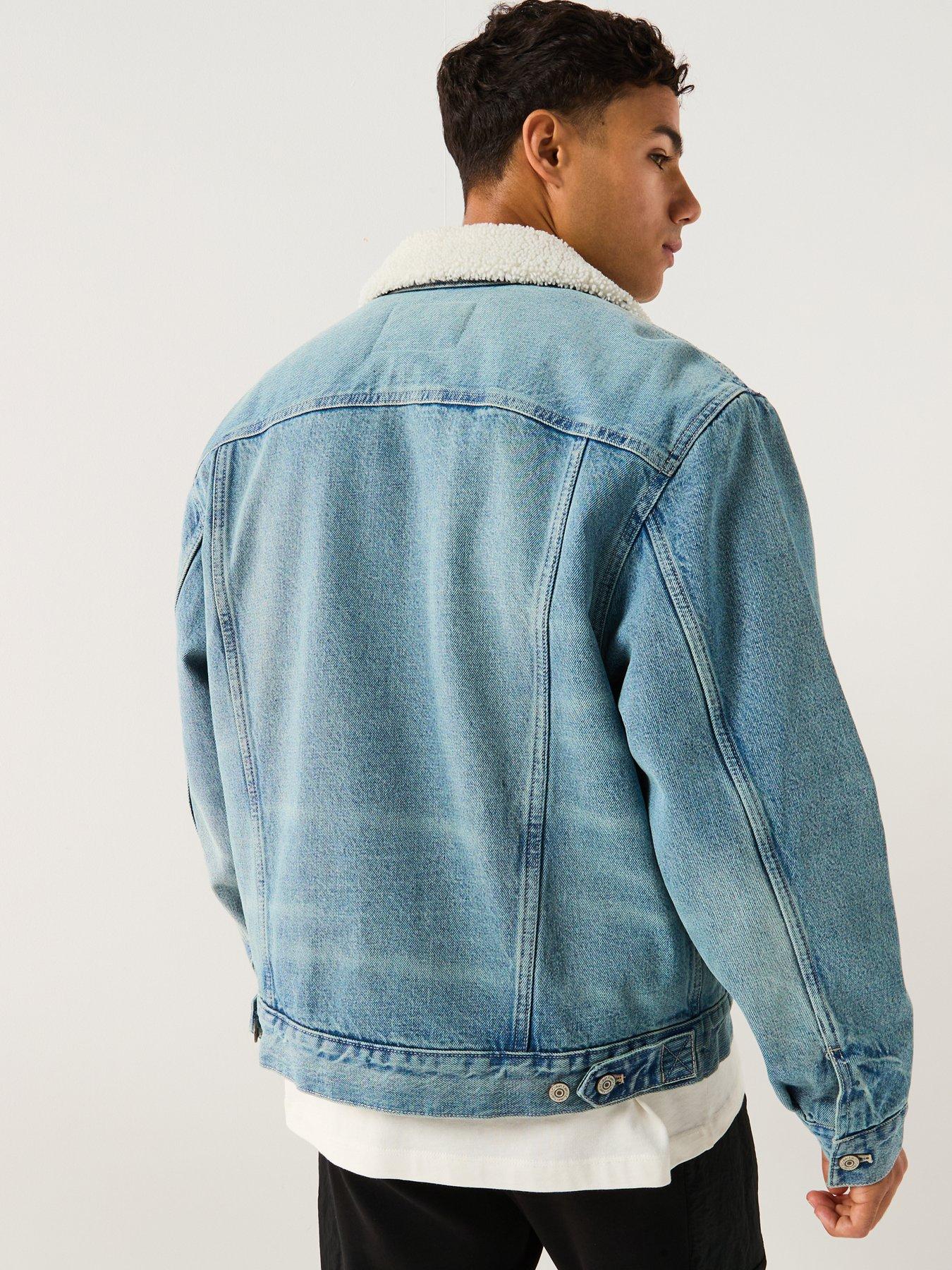  image of calvin-klein-jeans-90s-sherpa-trucker-denim-jacket-blue
