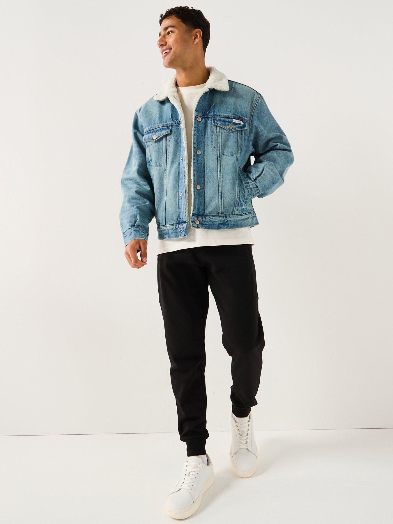  image of calvin-klein-jeans-90s-sherpa-trucker-denim-jacket-blue