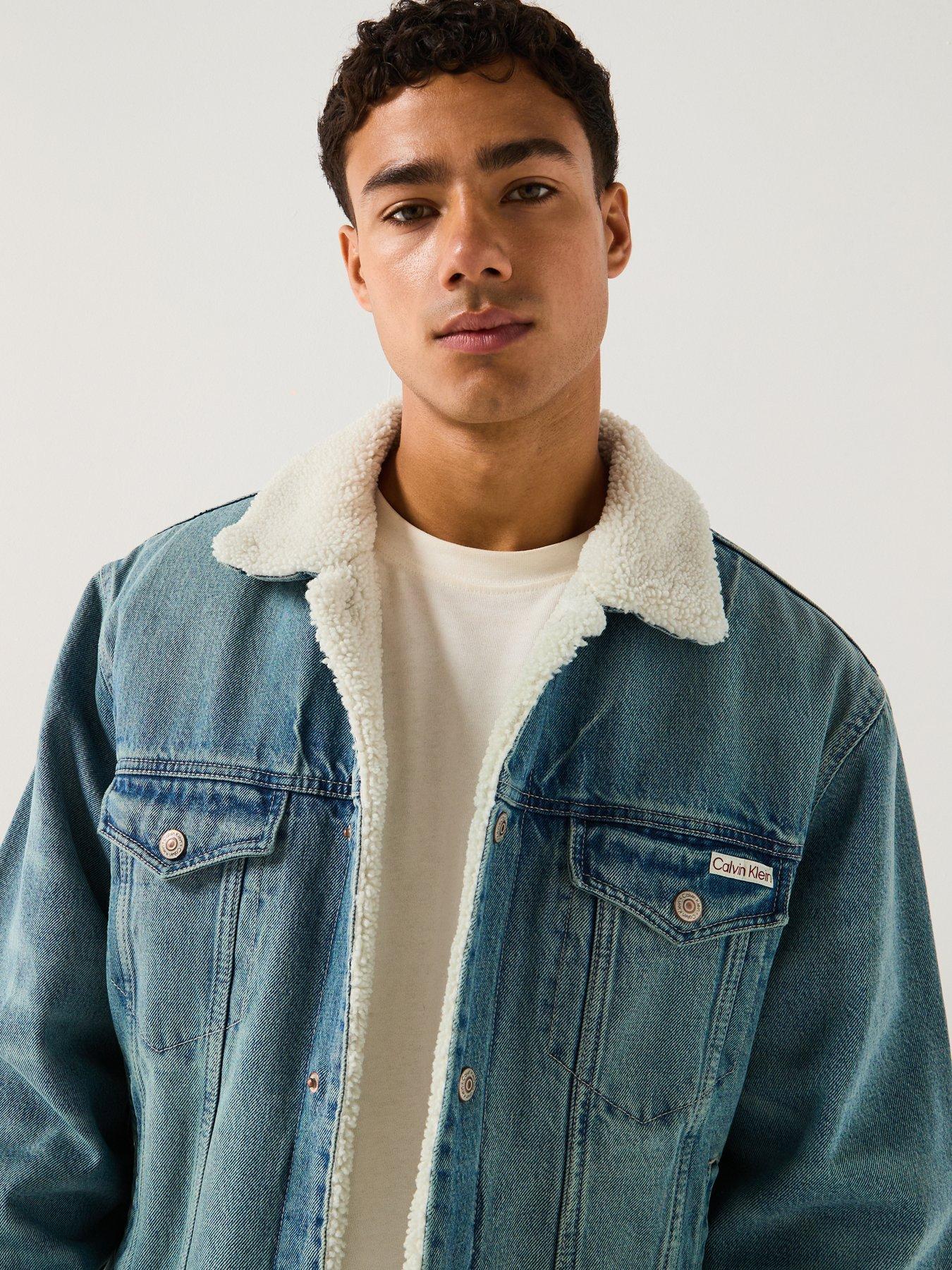  image of calvin-klein-jeans-90s-sherpa-trucker-denim-jacket-blue