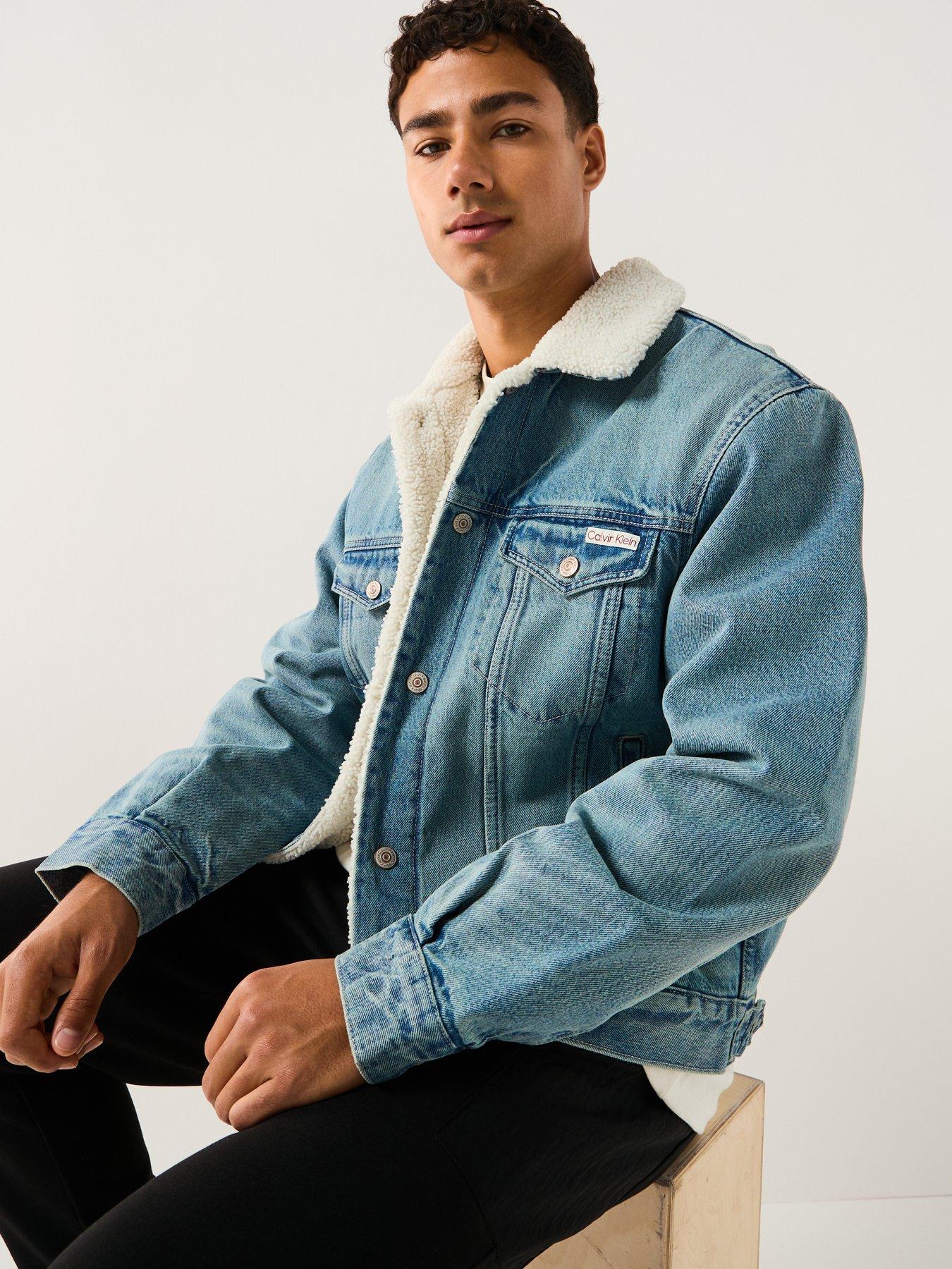  image of calvin-klein-jeans-90s-sherpa-trucker-denim-jacket-blue
