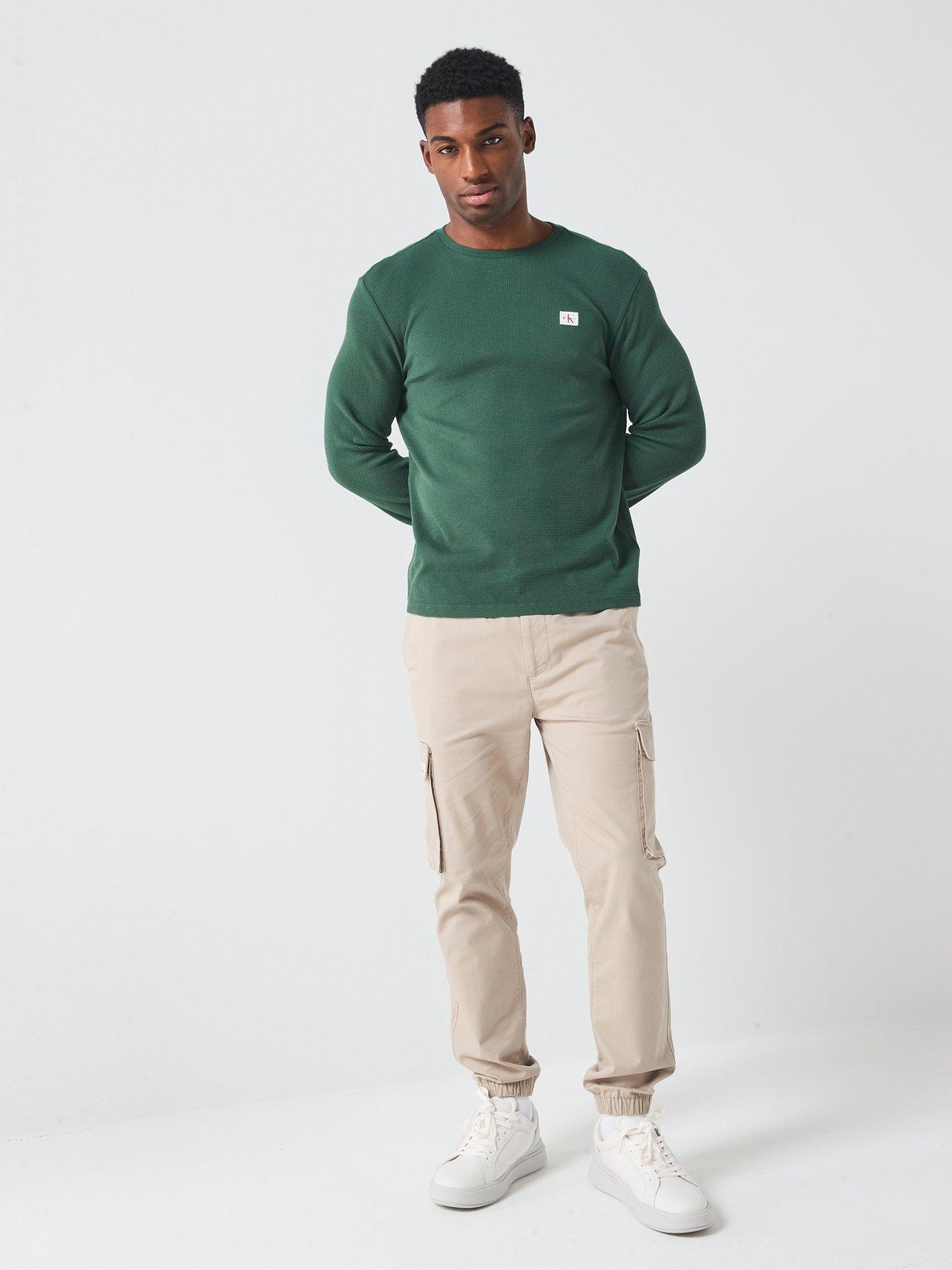  image of calvin-klein-jeans-waffle-badge-long-sleeve-t-shirt-green