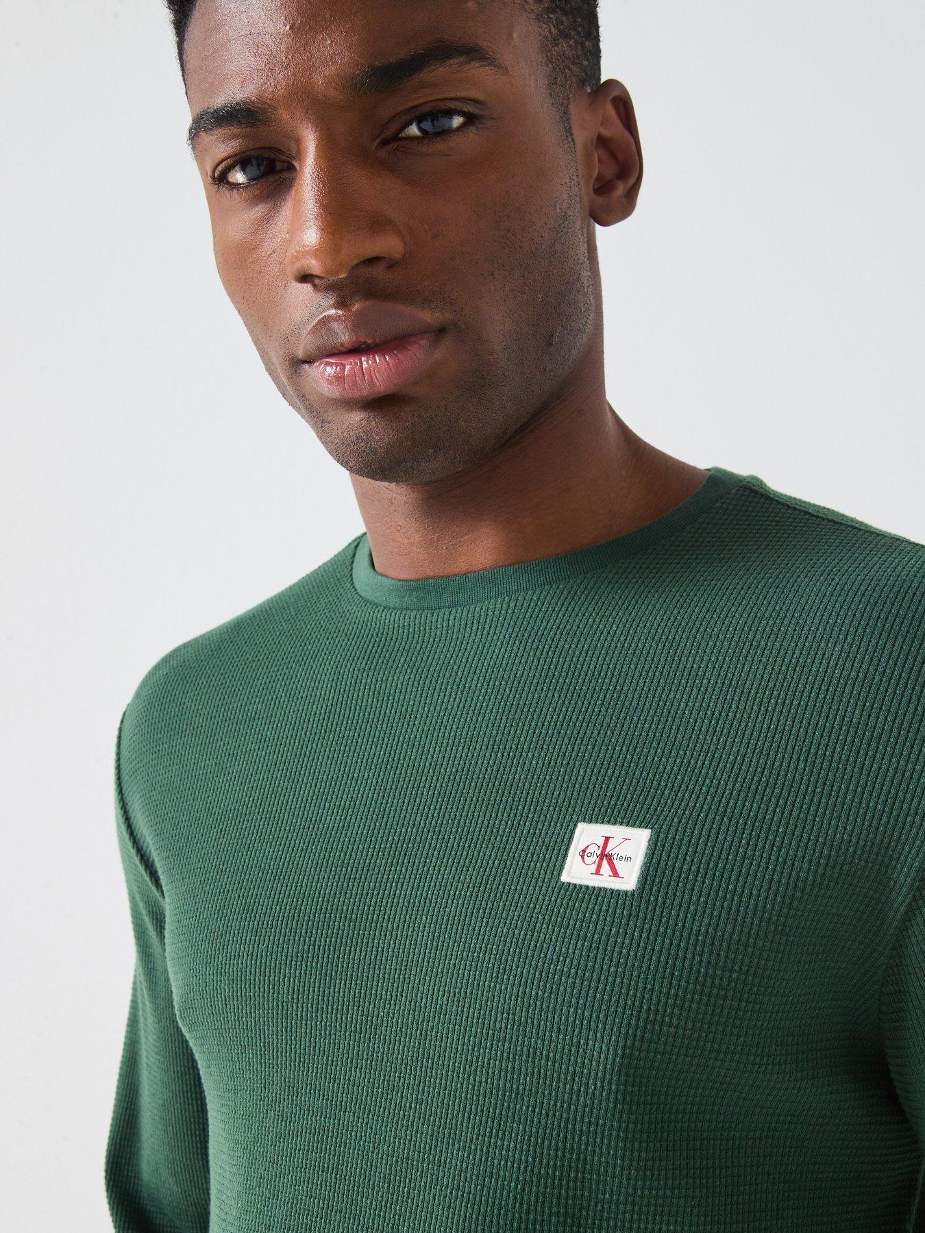  image of calvin-klein-jeans-waffle-badge-long-sleeve-t-shirt-green