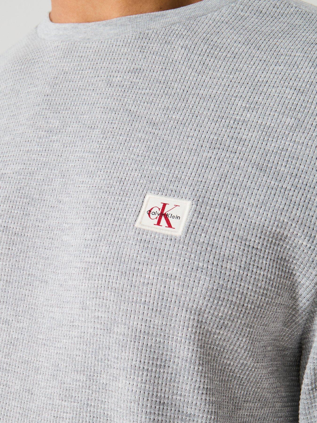 Image 5 of 5 of Calvin Klein Jeans Waffle Badge Long Sleeve T-Shirt - Grey
