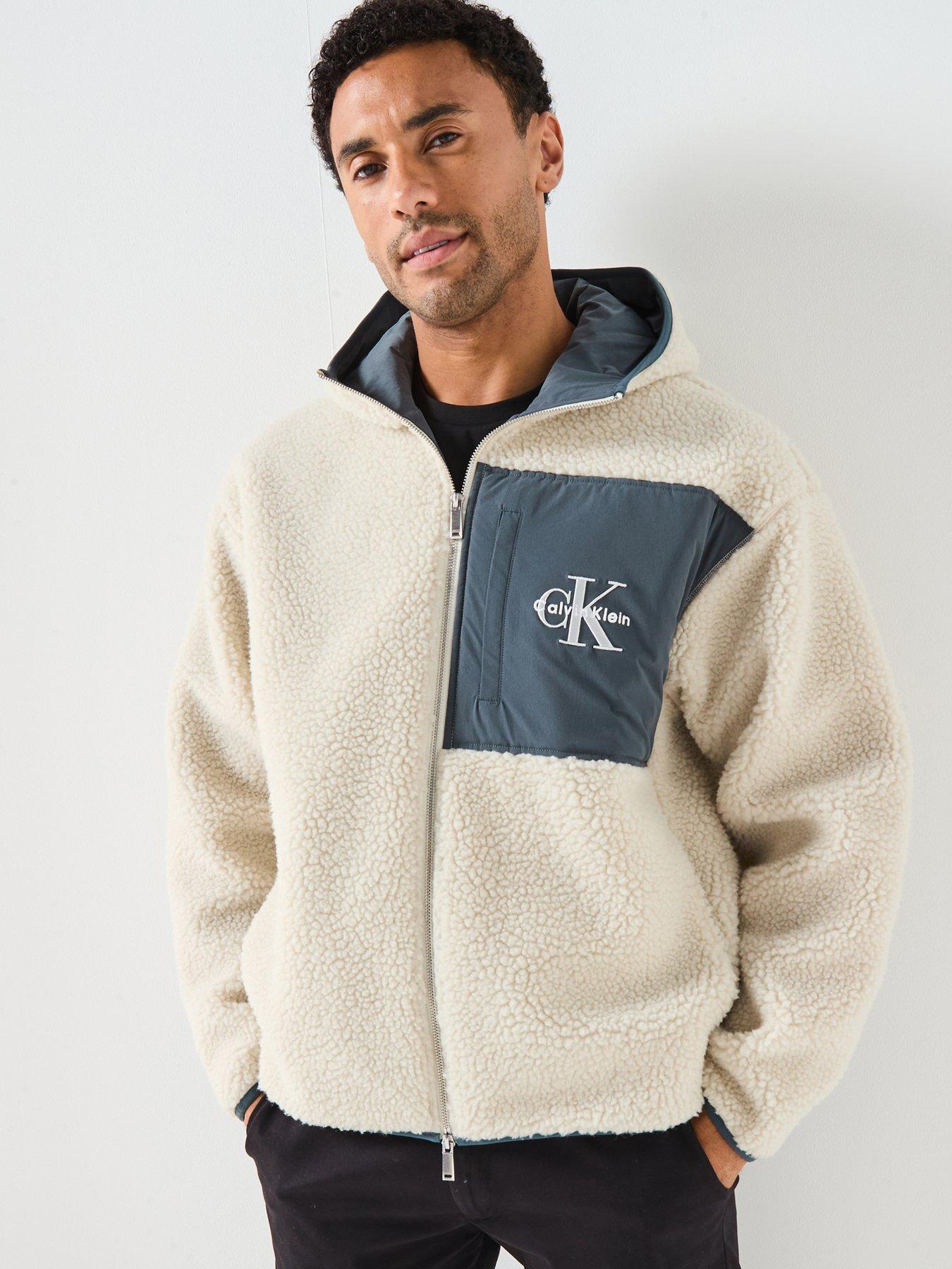 Calvin Klein Jeans Sherpa Funnel Neck Full Zip Hoodie - Off White
