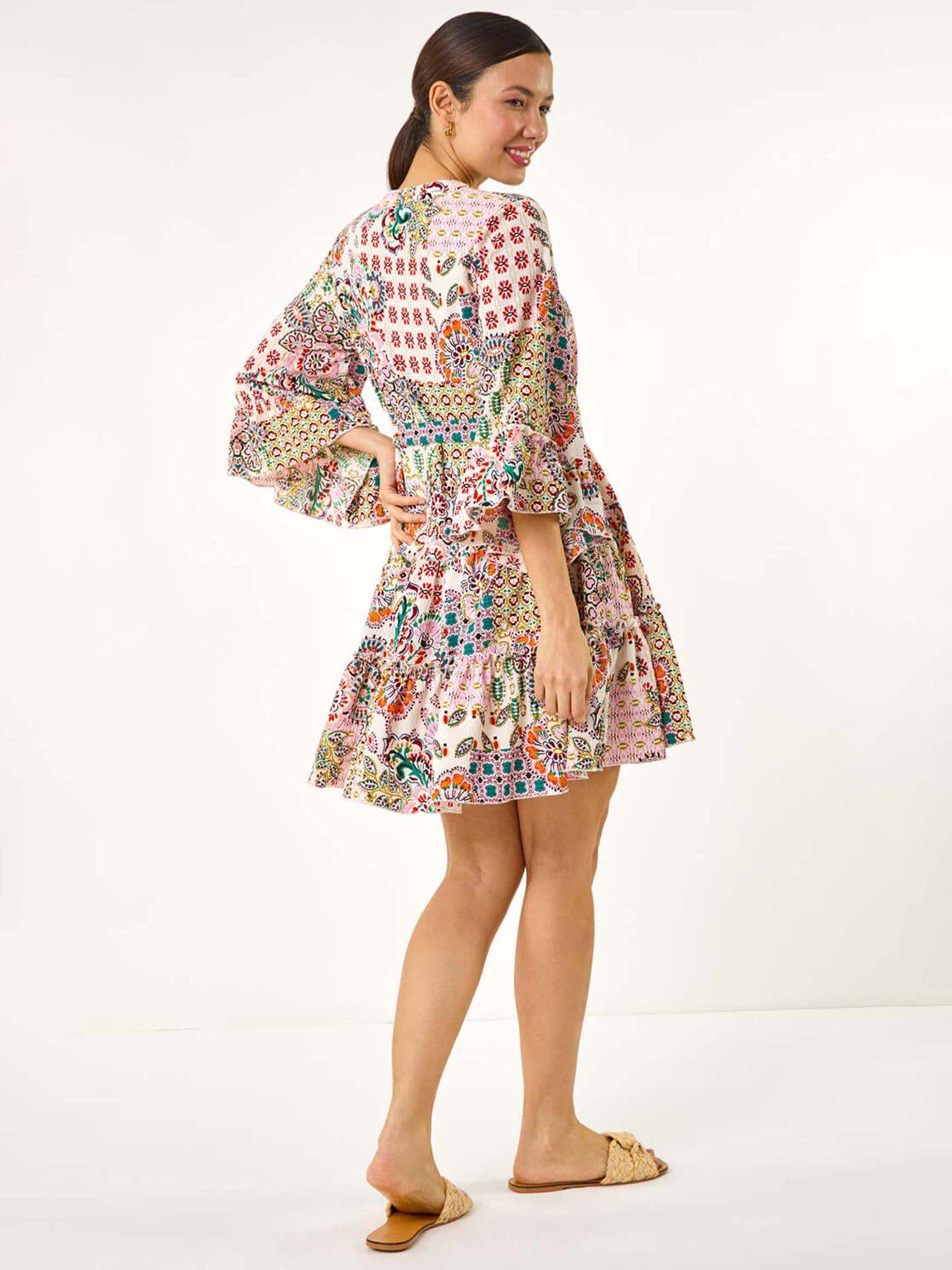 Image 2 of 5 of Roman Patchwork Print Button Shirt Dress - Pink
