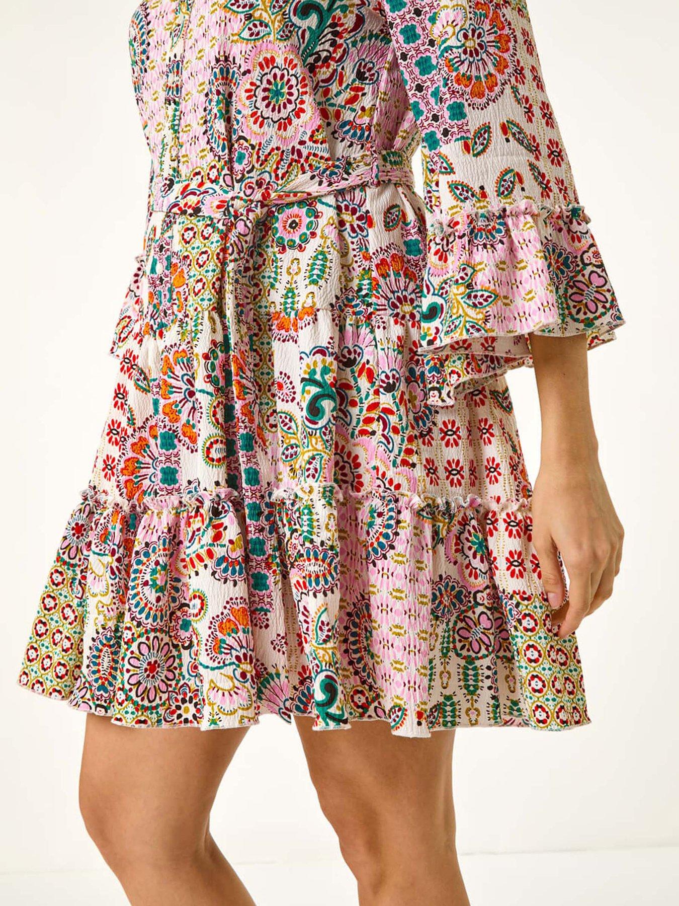 Image 5 of 5 of Roman Patchwork Print Button Shirt Dress - Pink