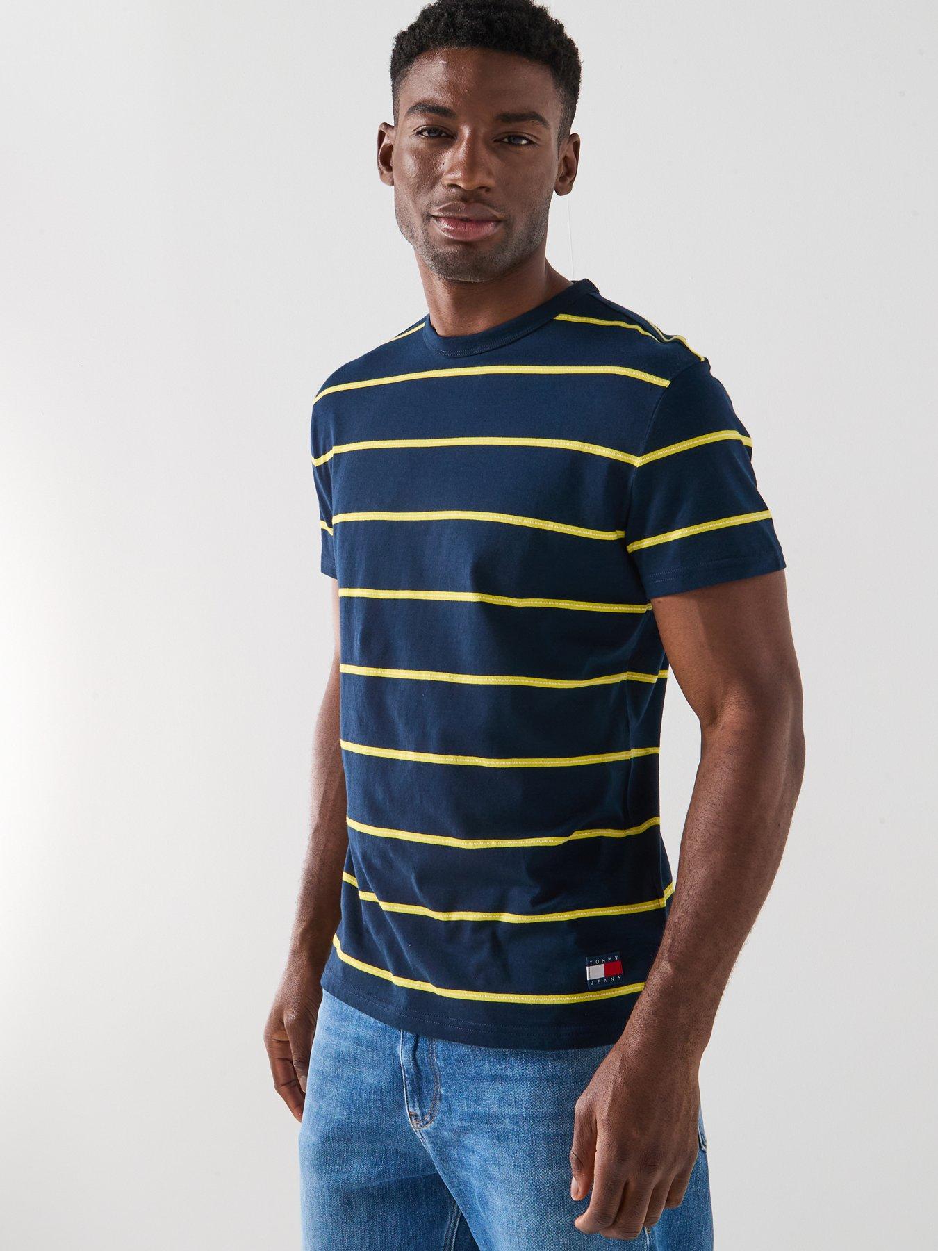 Image 1 of 5 of Tommy Jeans Textured Stripe Badge T-Shirt - Navy