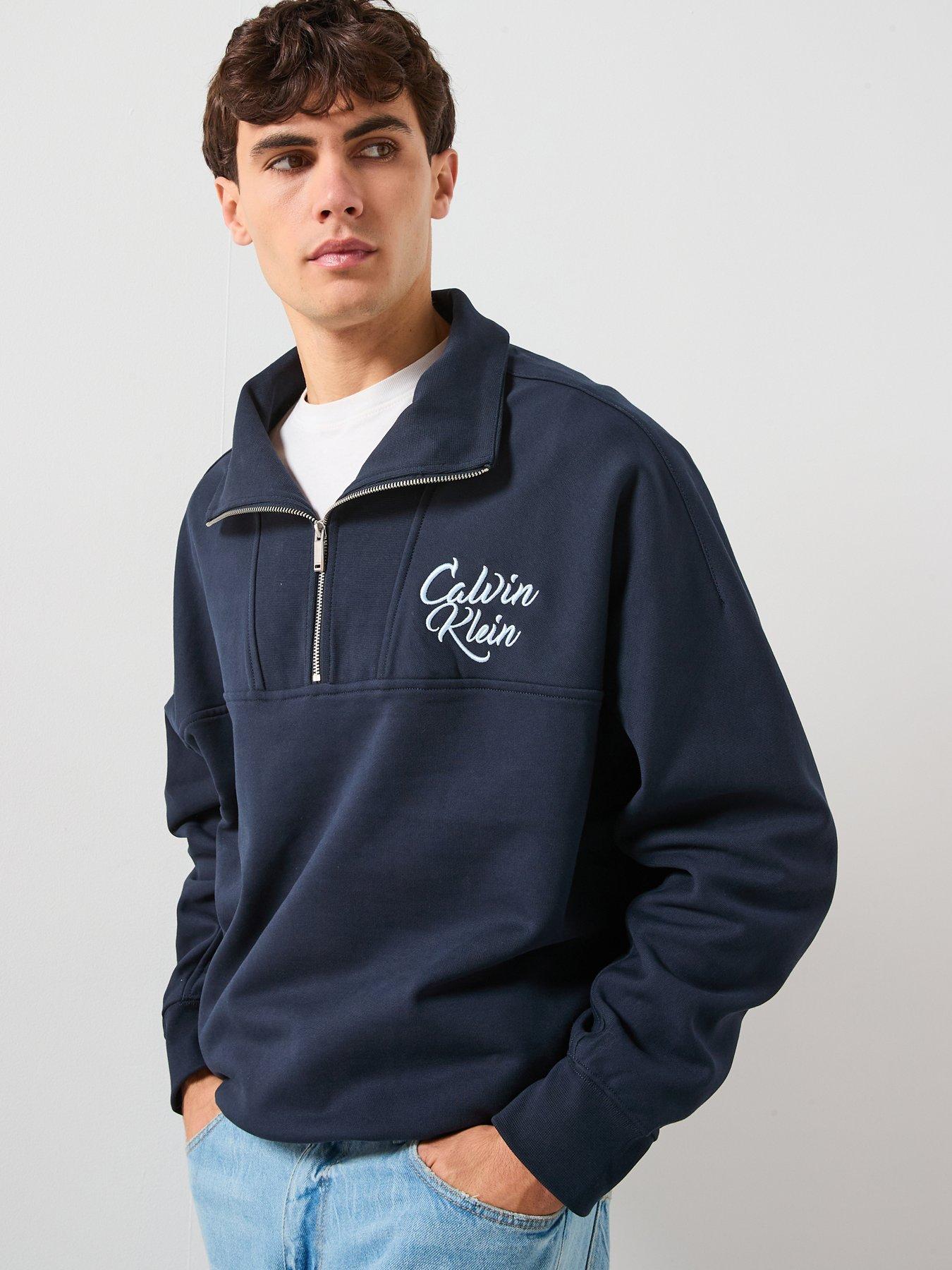 Calvin Klein Jeans Calvin Klein Jeans Script Logo Funnel Neck 1/4 Zip Sweat - Navy