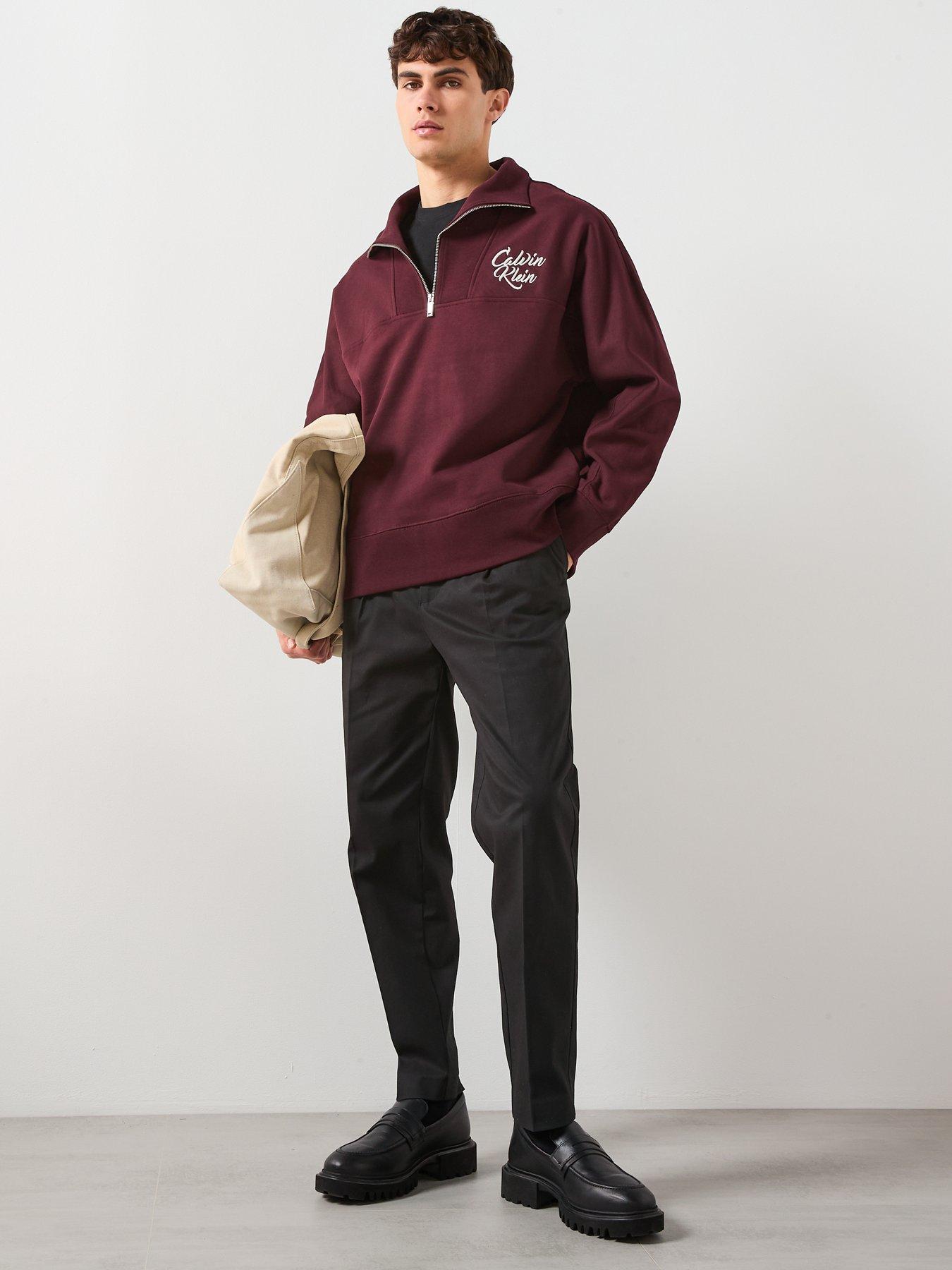 Calvin Klein Jeans Script Logo Funnel Neck 1/4 Zip Sweatshirt - Brown ...
