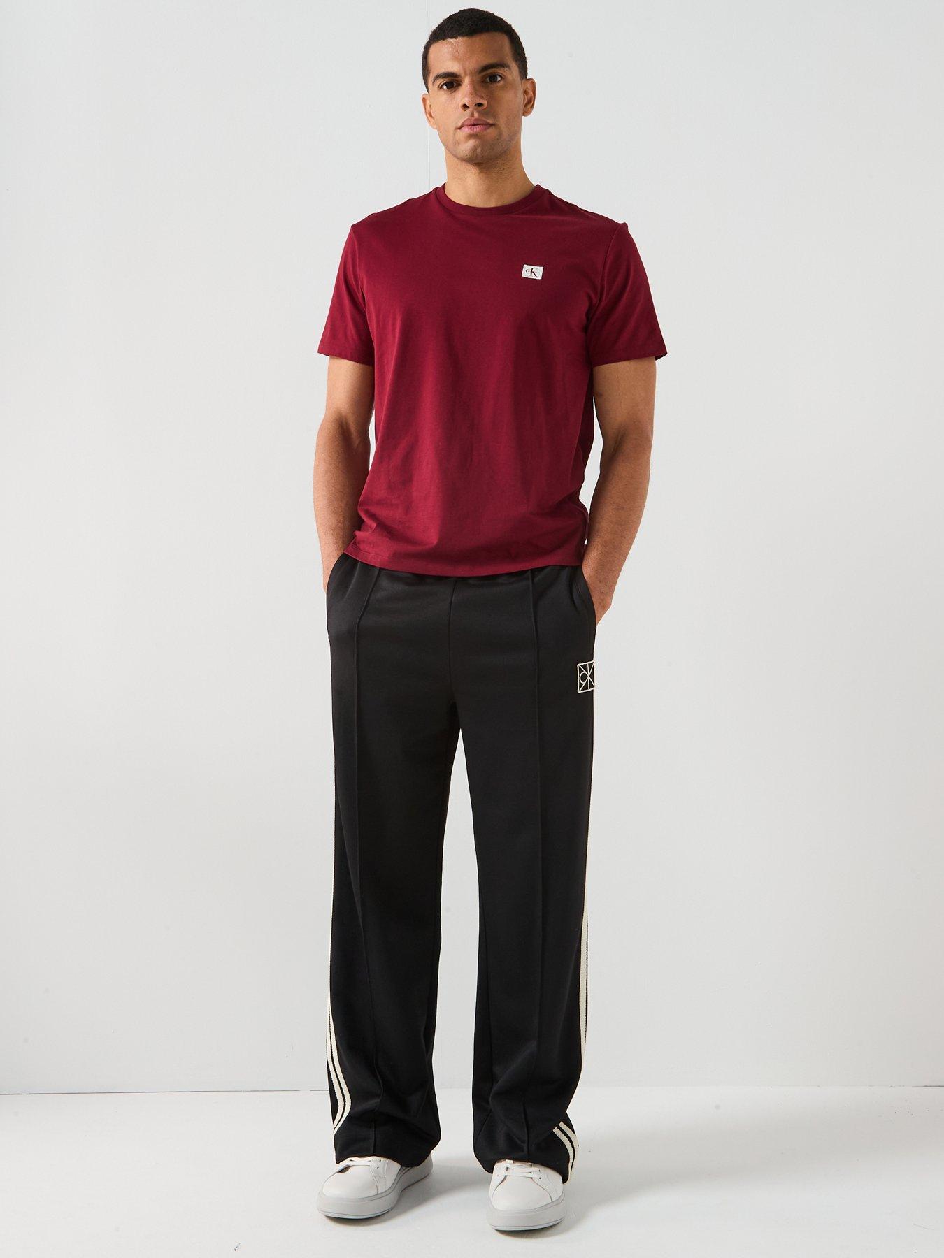  image of calvin-klein-jeans-left-chest-woven-badge-t-shirt-dark-red