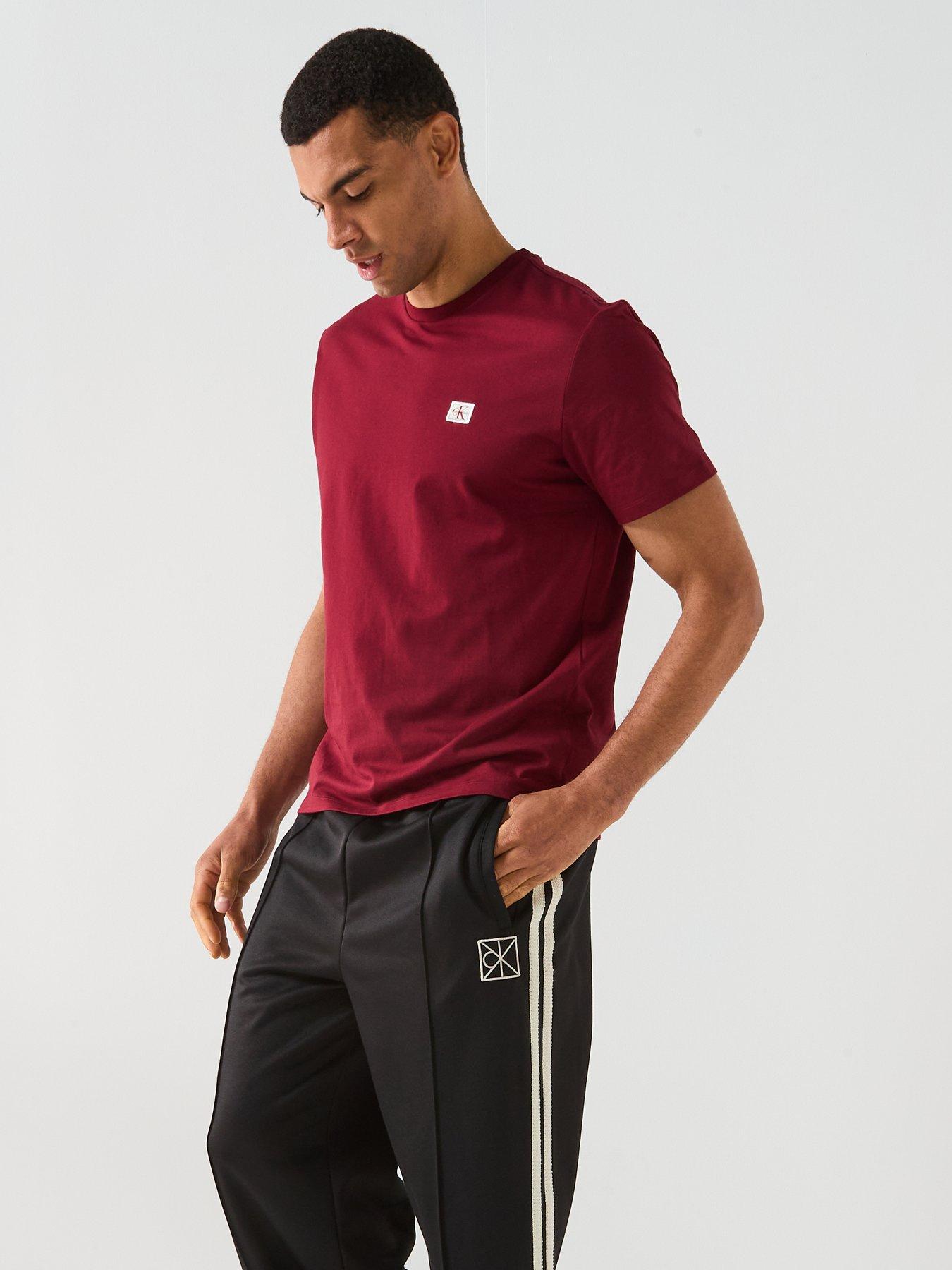  image of calvin-klein-jeans-left-chest-woven-badge-t-shirt-dark-red