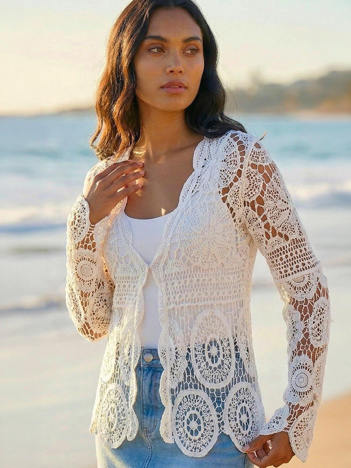 Roman Crochet Tie Front Knit Cardigan - White | Littlewoods