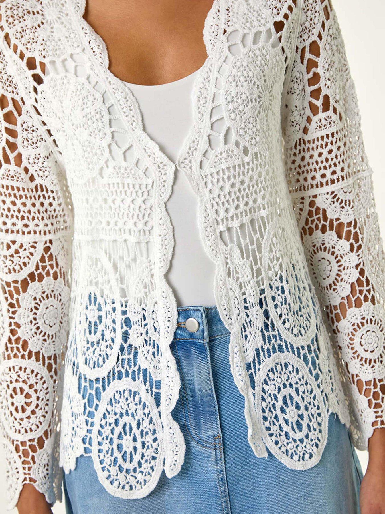 Roman Crochet Tie Front Knit Cardigan - White | Littlewoods