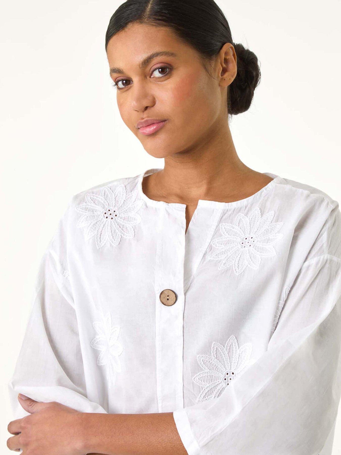 image of roman-cotton-floral-embroidered-tunic-top-white