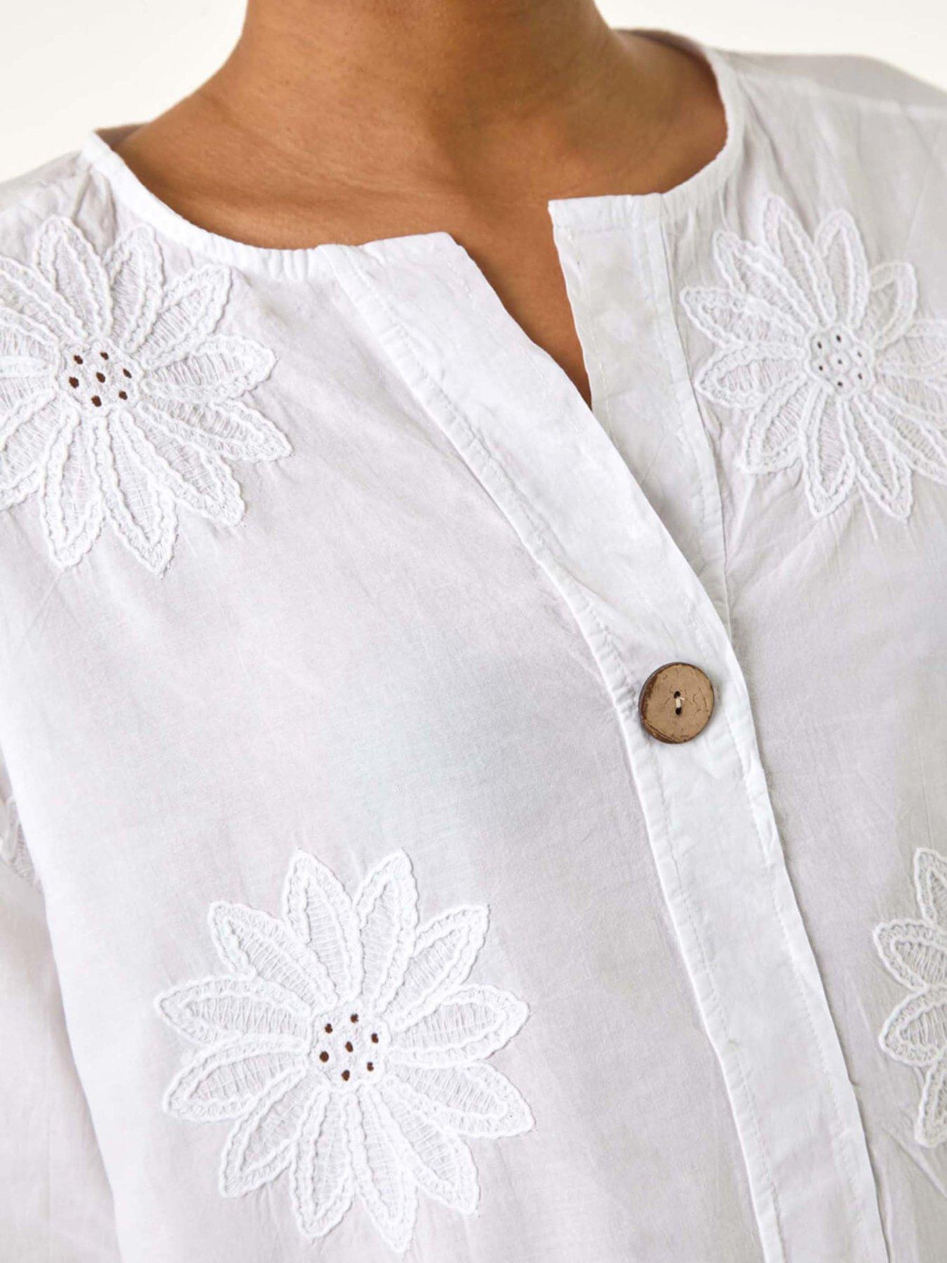  image of roman-cotton-floral-embroidered-tunic-top-white
