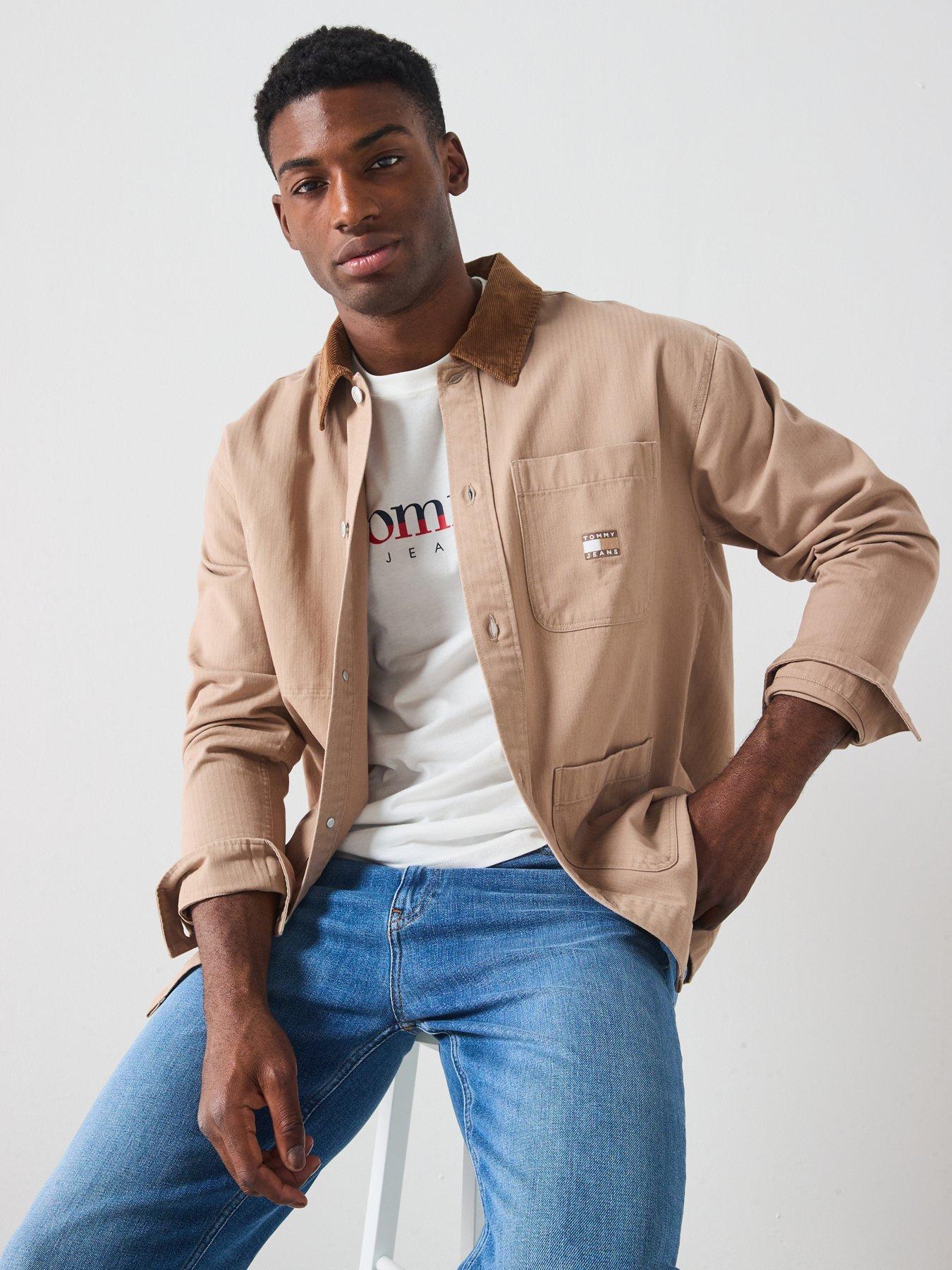 Image 1 of 6 of Tommy Jeans Workwear Cord Collar Overshirt - Beige