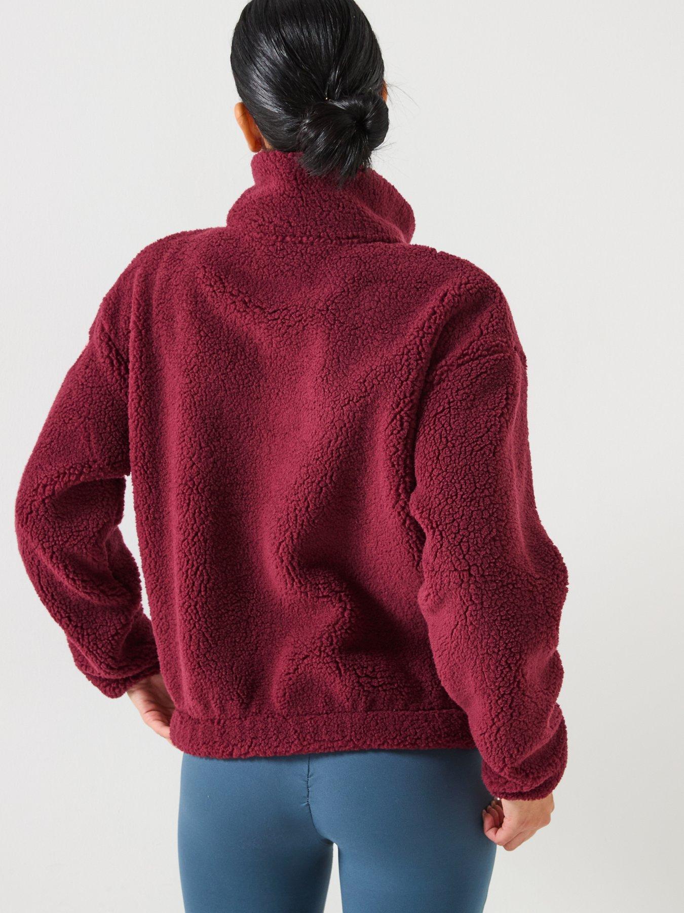  image of gym-coffee-womens-training-industry-high-collar-fleece-jacket-burgundy