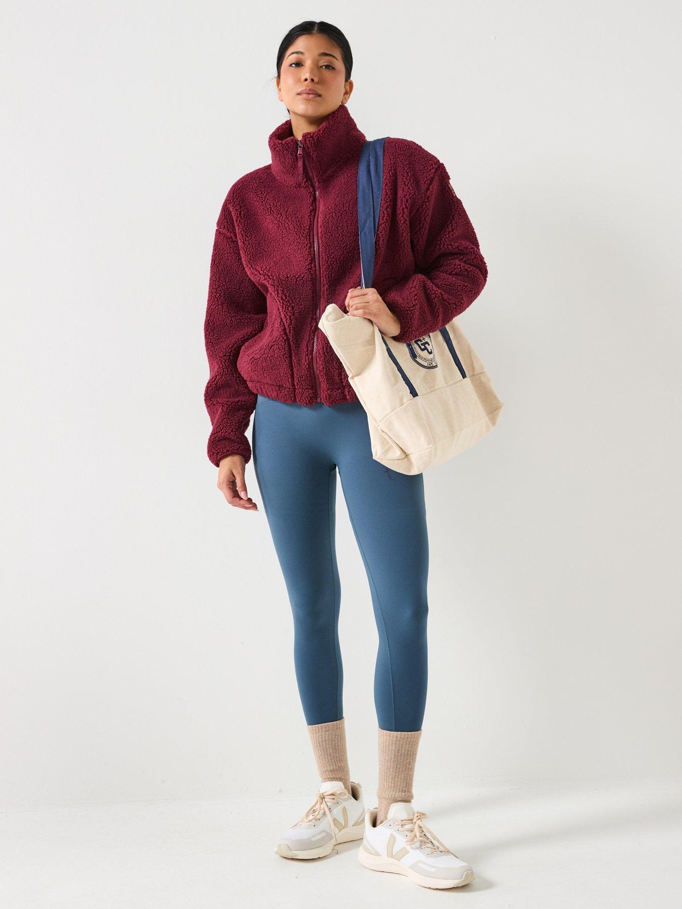  image of gym-coffee-womens-training-industry-high-collar-fleece-jacket-burgundy