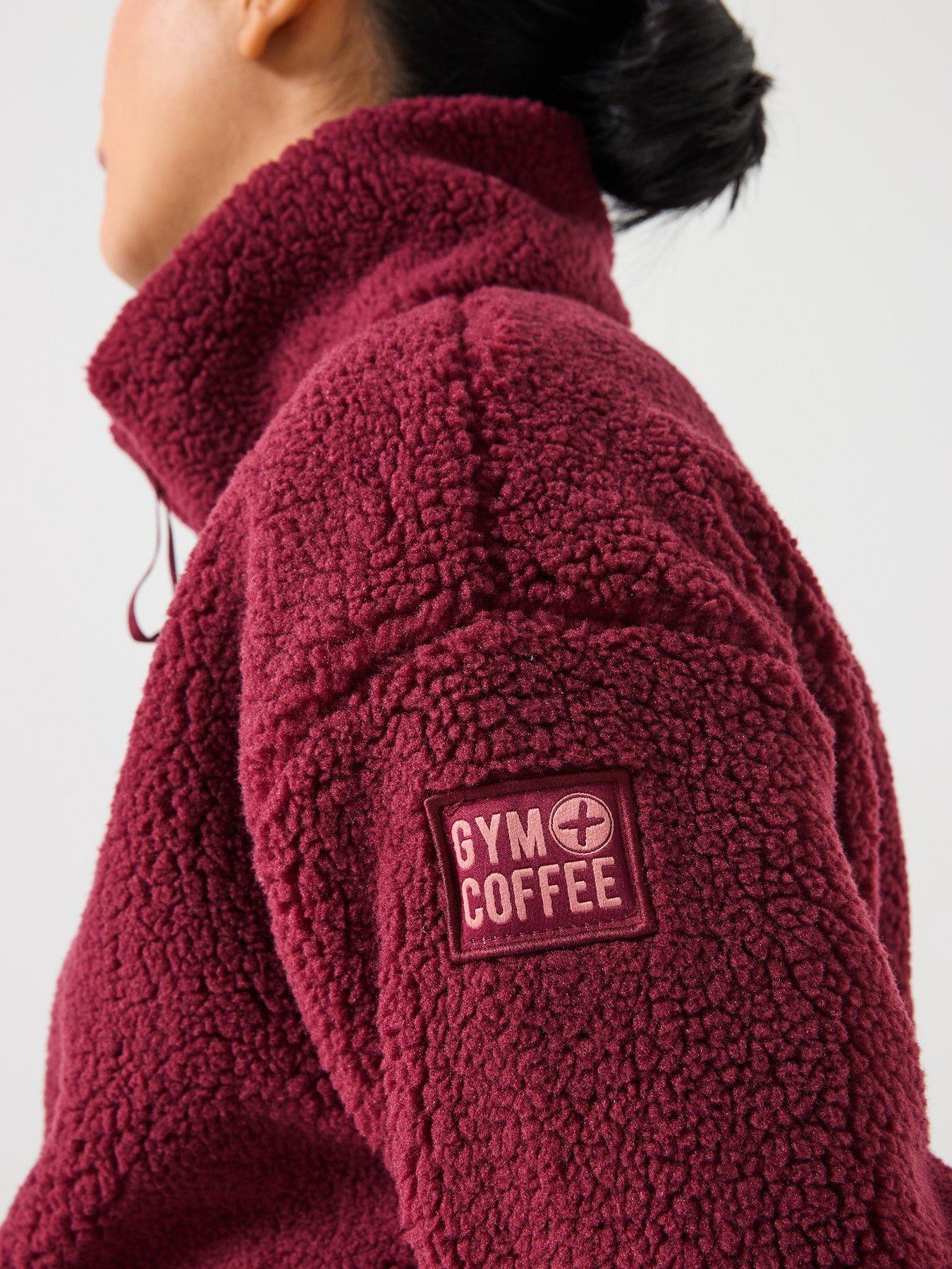  image of gym-coffee-womens-training-industry-high-collar-fleece-jacket-burgundy