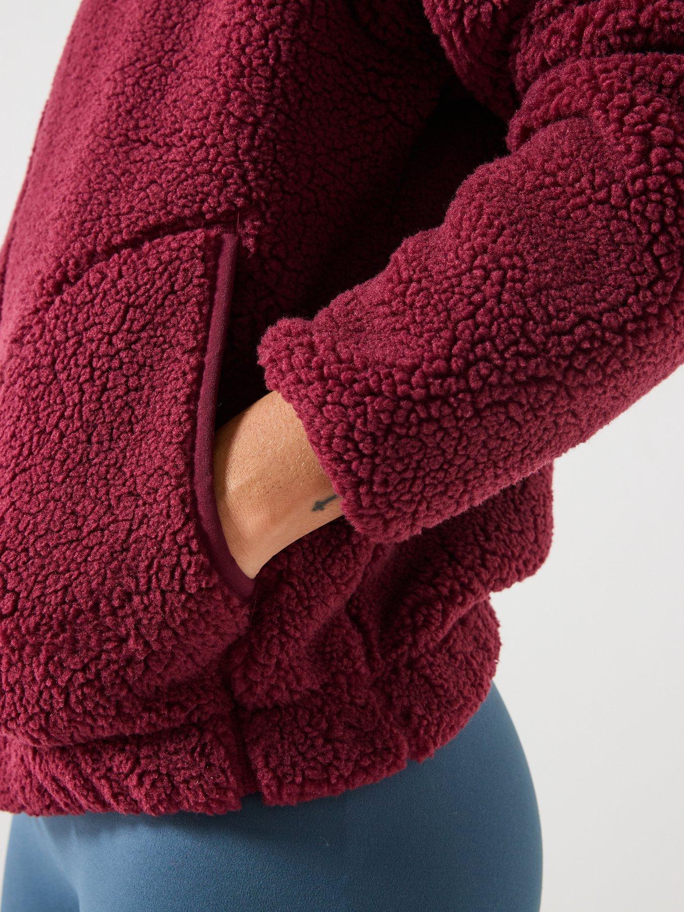  image of gym-coffee-womens-training-industry-high-collar-fleece-jacket-burgundy