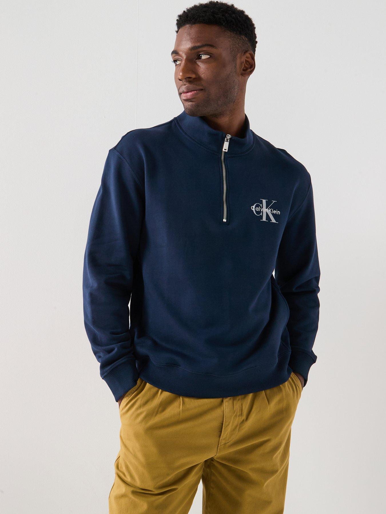 undefined Monogram Logo 1/4 Zip Sweatshirt - Navy