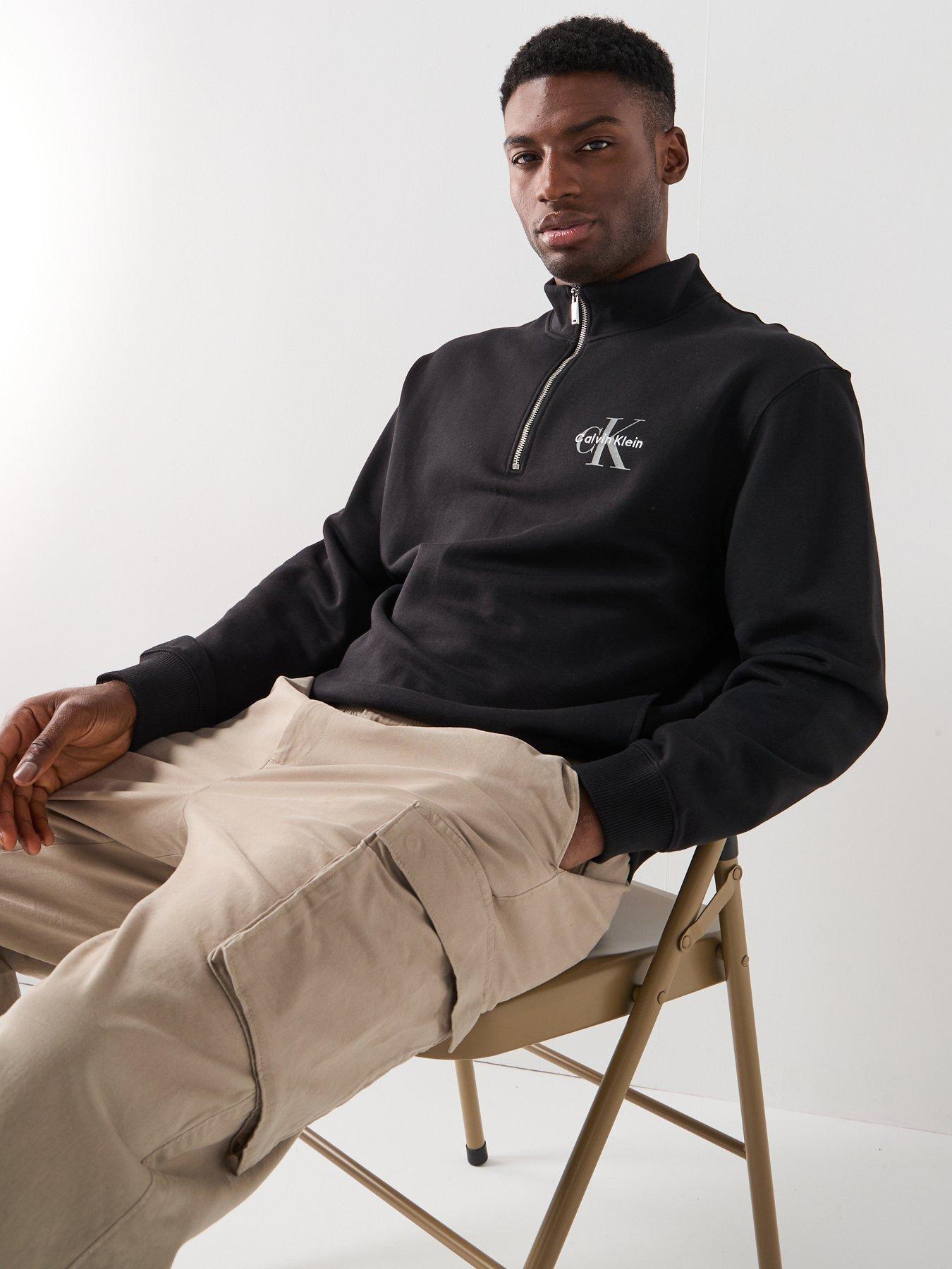 Image 4 of 6 of Calvin Klein Jeans Monogram Logo 1/4 Zip Sweatshirt - Black