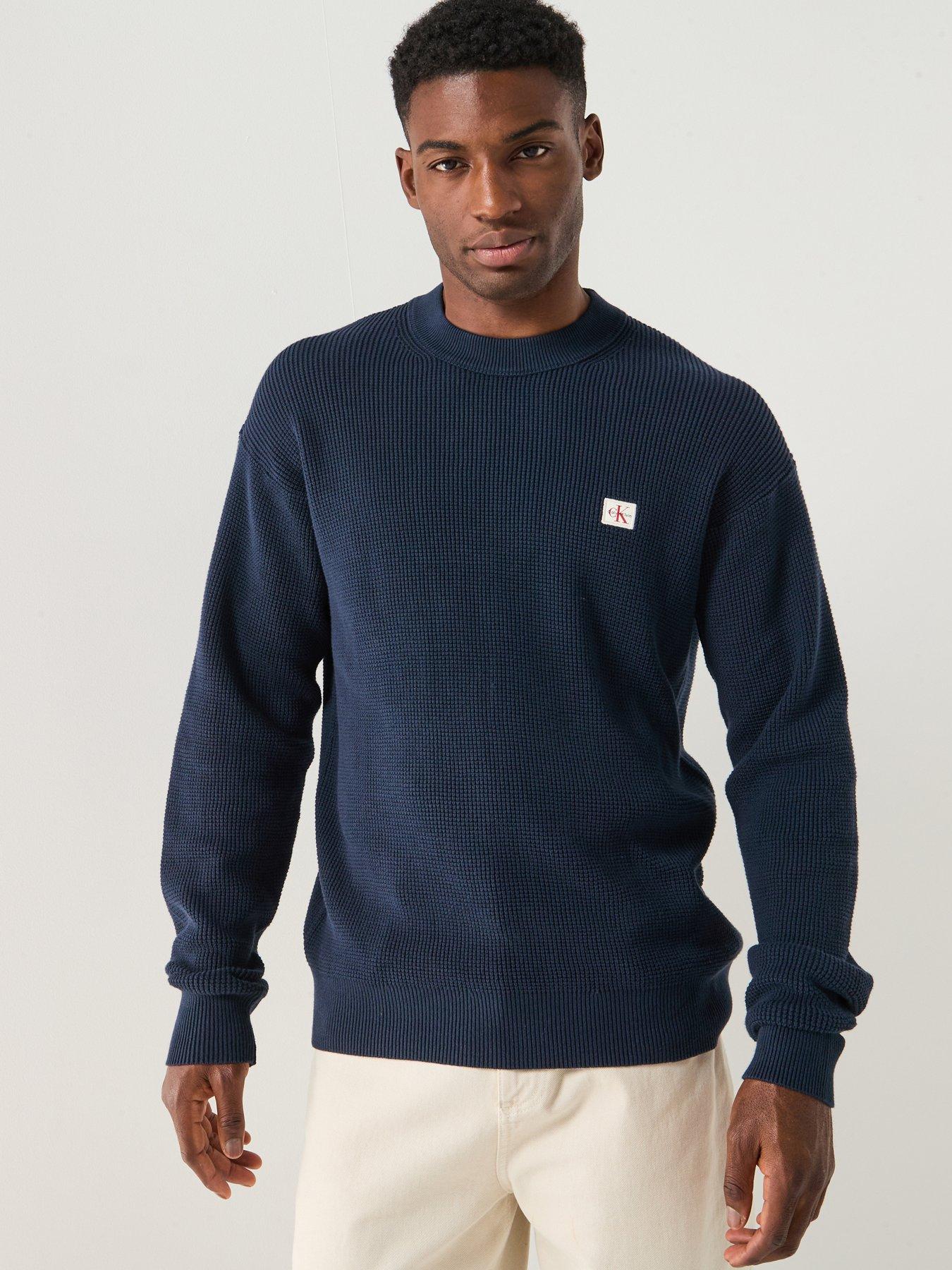 undefined Cotton Waffle Knitted Jumper - Navy