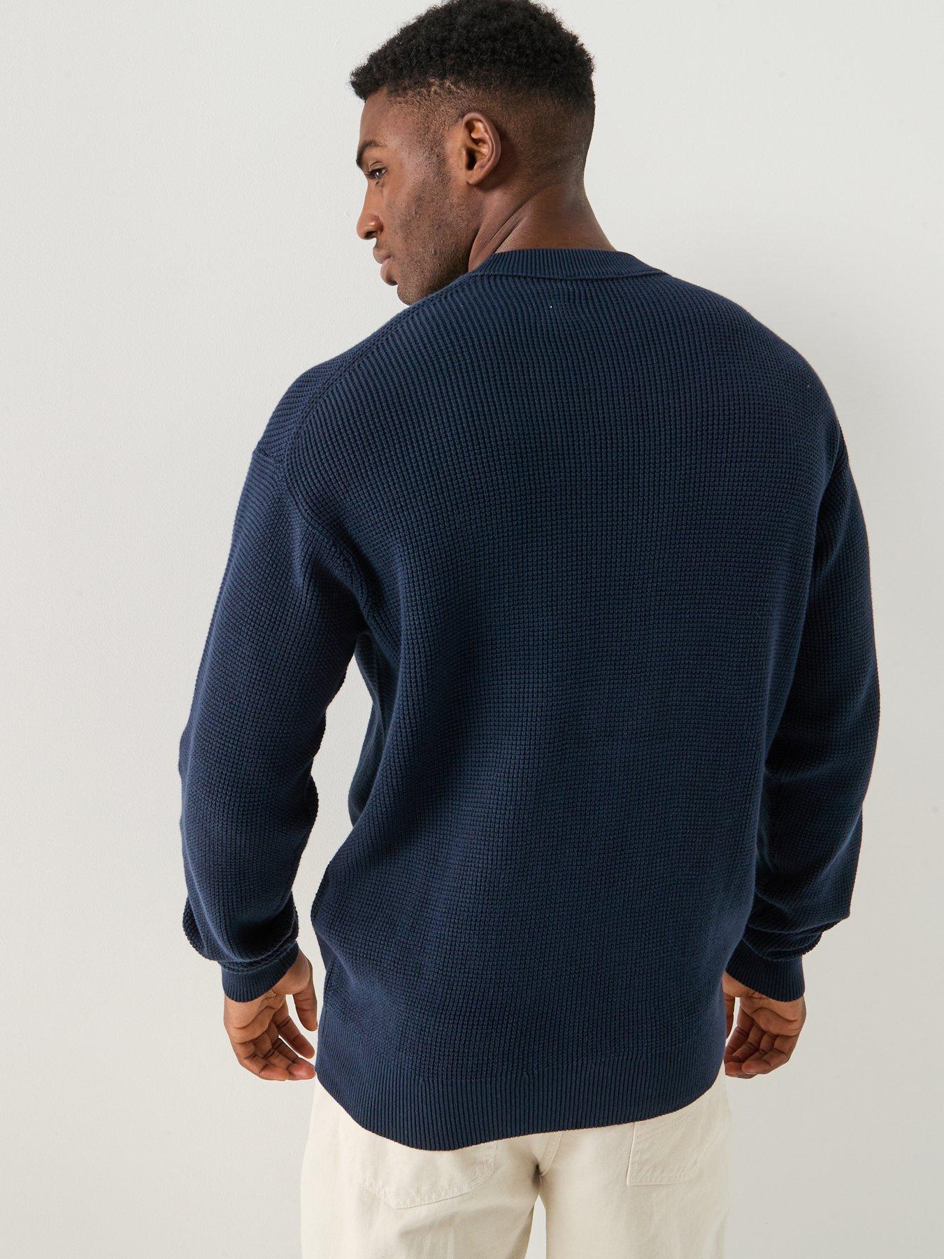 Image 2 of 5 of Calvin Klein Jeans Cotton Waffle Knitted Jumper - Navy