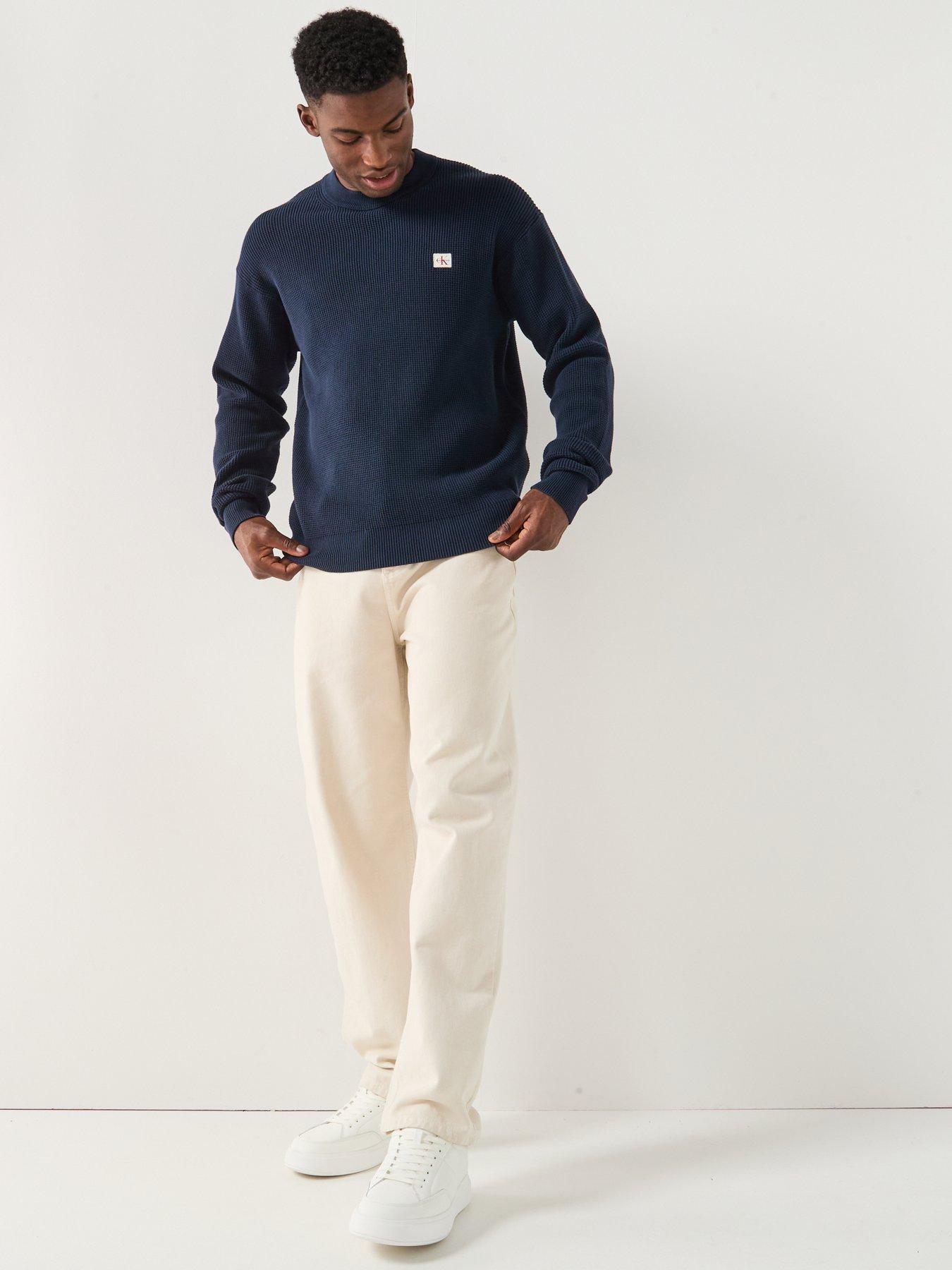 Image 3 of 5 of Calvin Klein Jeans Cotton Waffle Knitted Jumper - Navy