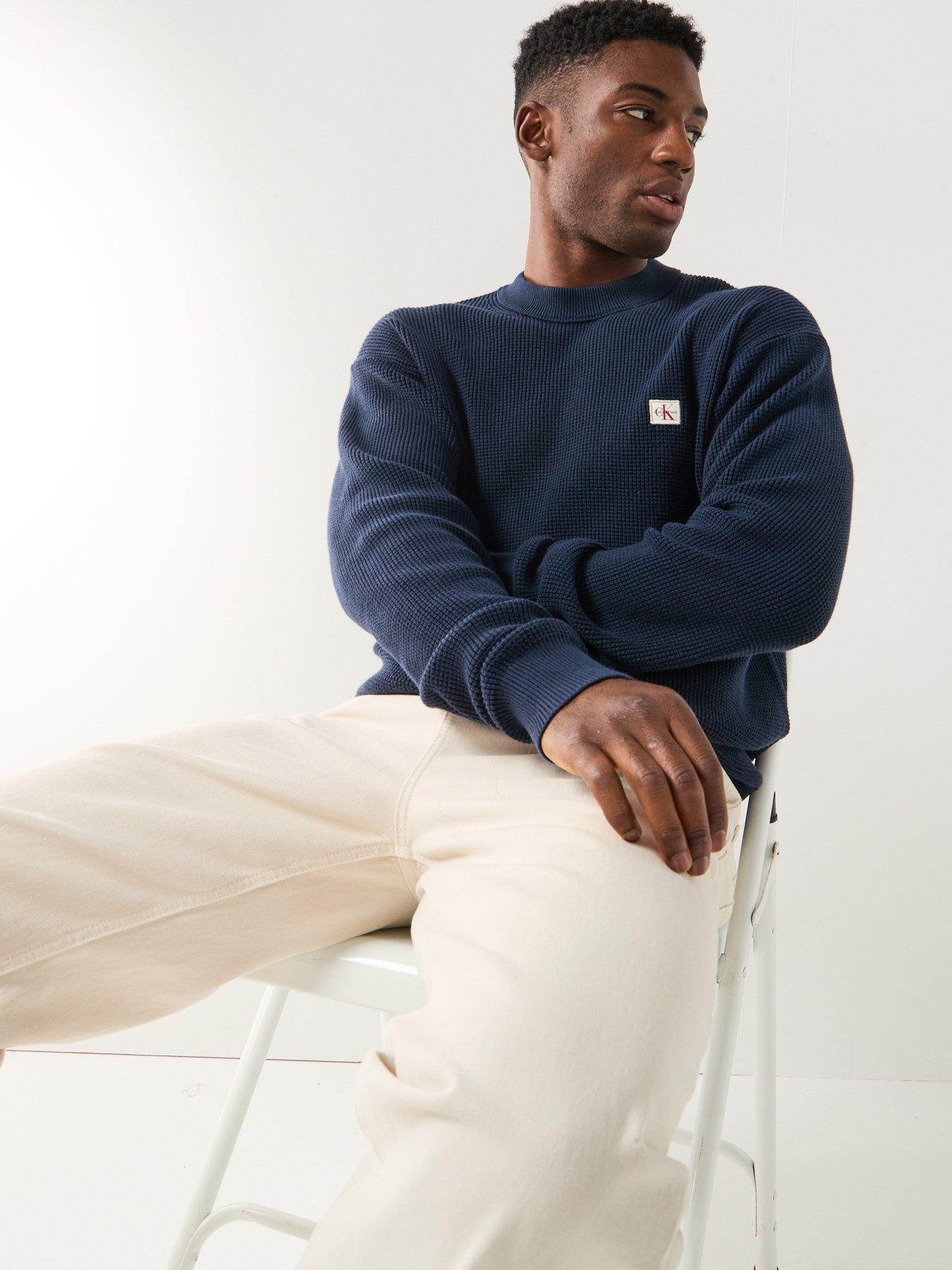 Image 4 of 5 of Calvin Klein Jeans Cotton Waffle Knitted Jumper - Navy