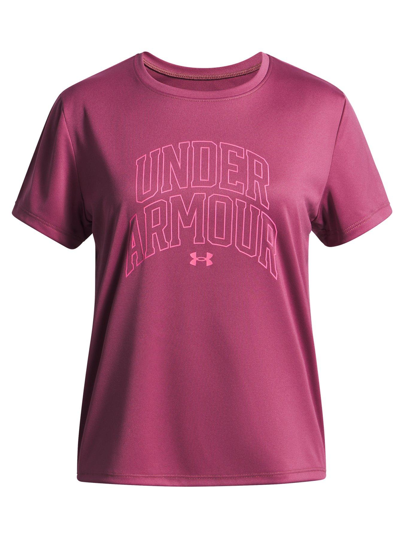 UNDER ARMOUR Junior Girls Training Tech Varsity Graphic T-Shirt - Burgundy