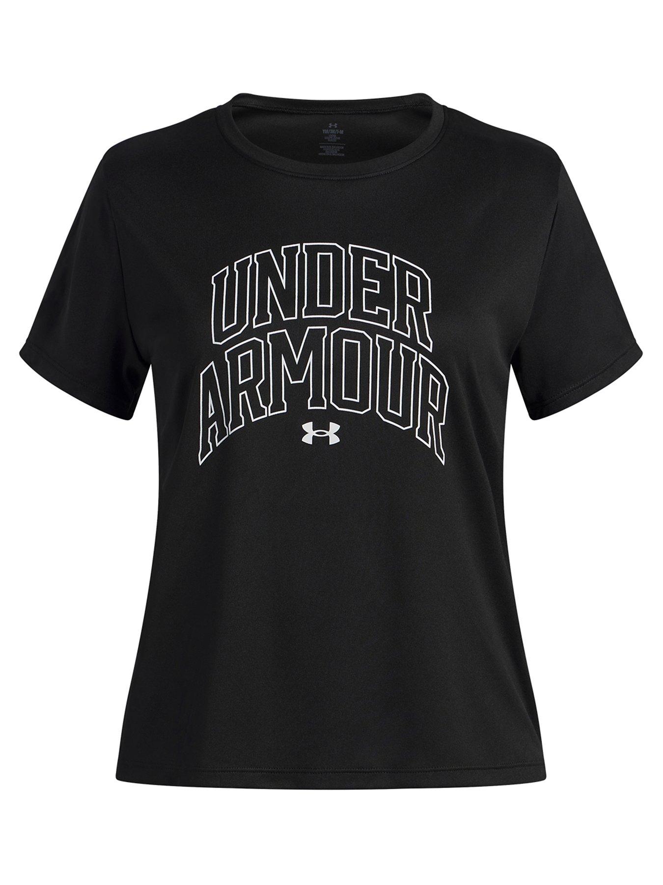 UNDER ARMOUR Junior Girls Training Tech Varsity Graphic T-Shirt - Black