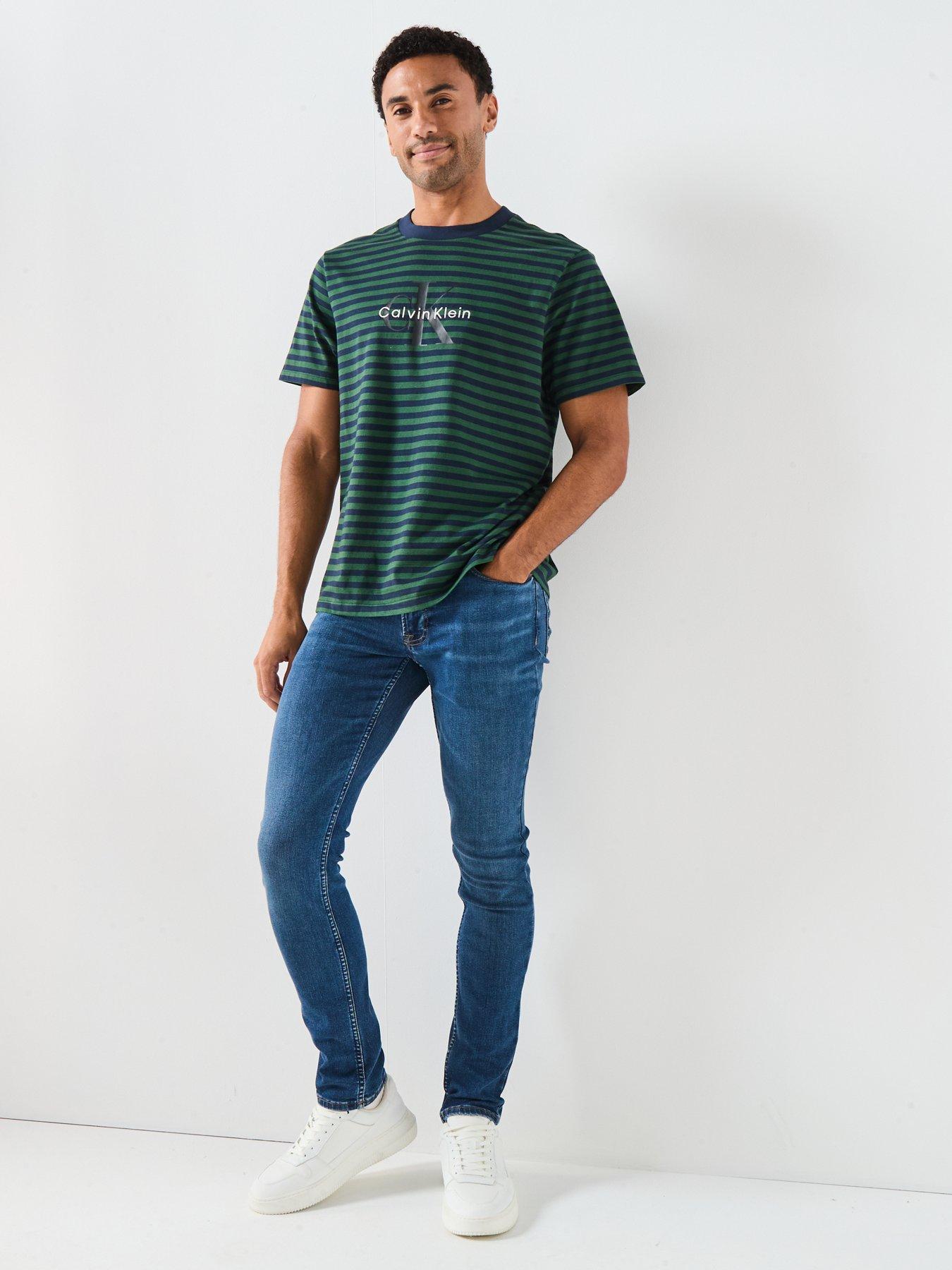 Image 3 of 4 of Calvin Klein Jeans Large Monogram Stripe T-Shirt - Green