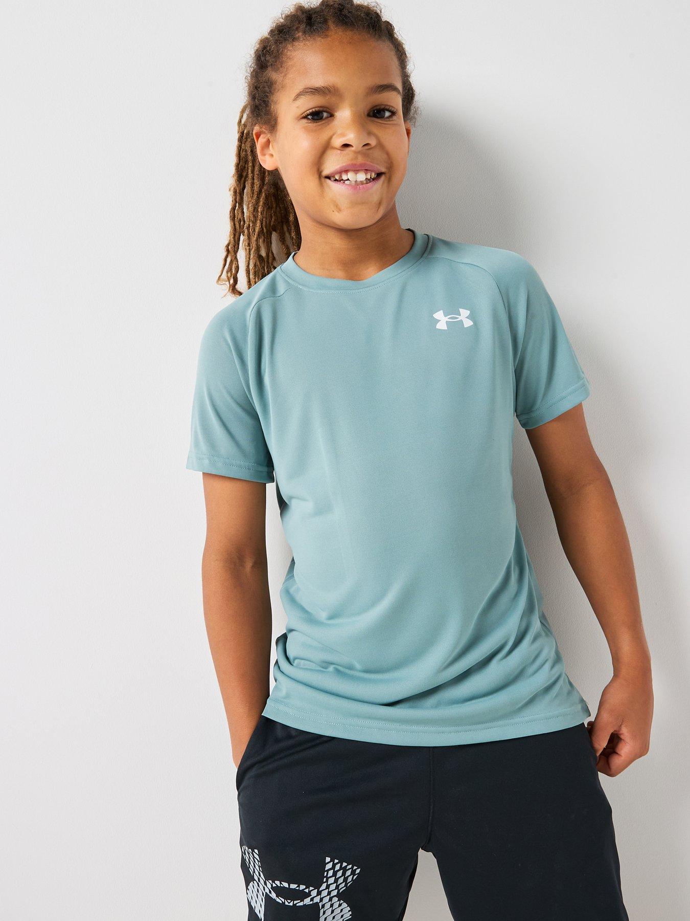 front image of under-armour-junior-boys-training-tech-20-t-shirt-green