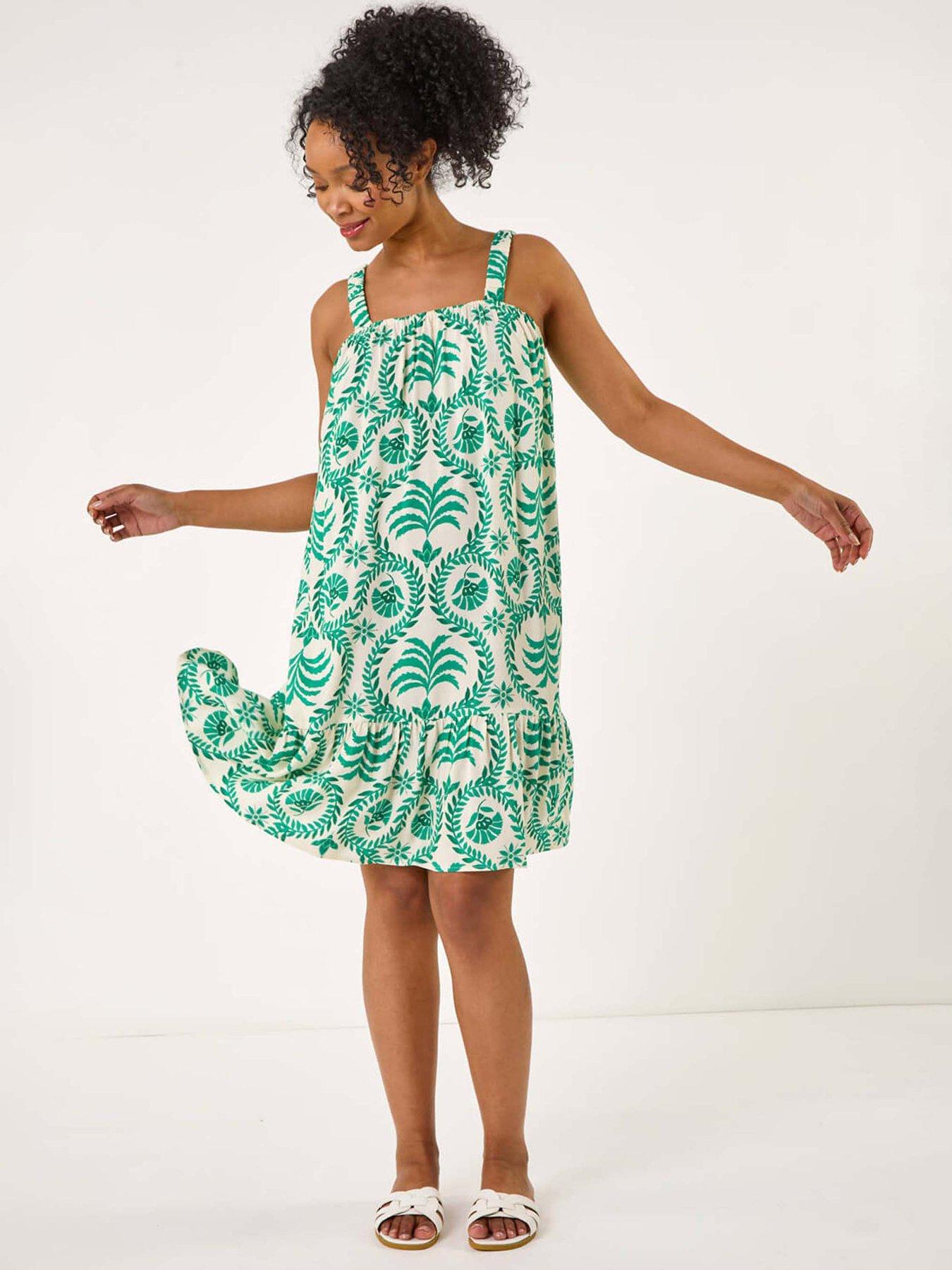 roman-petite-frill-hem-strappy-dress-green