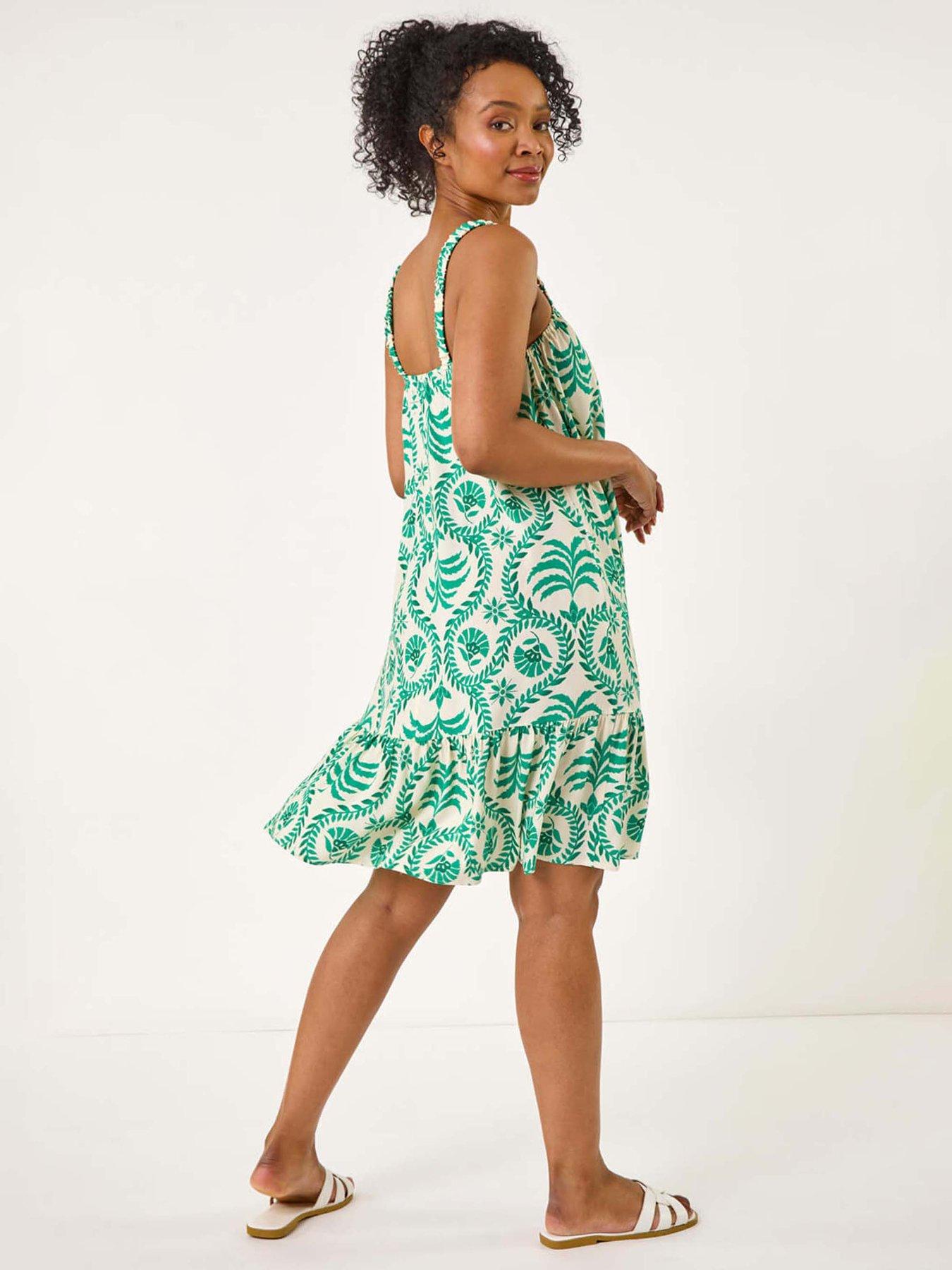  image of roman-petite-frill-hem-strappy-dress-green