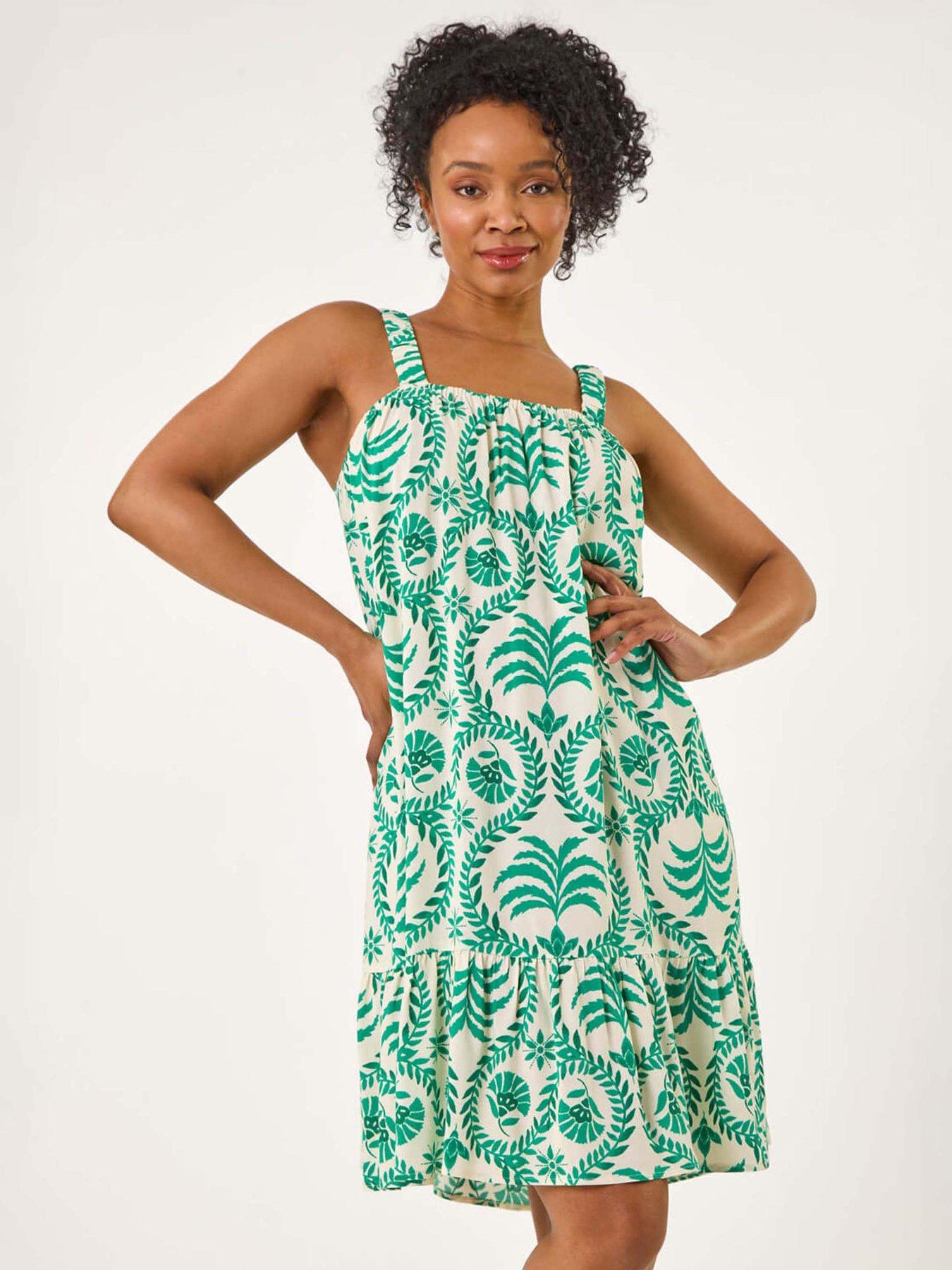  image of roman-petite-frill-hem-strappy-dress-green