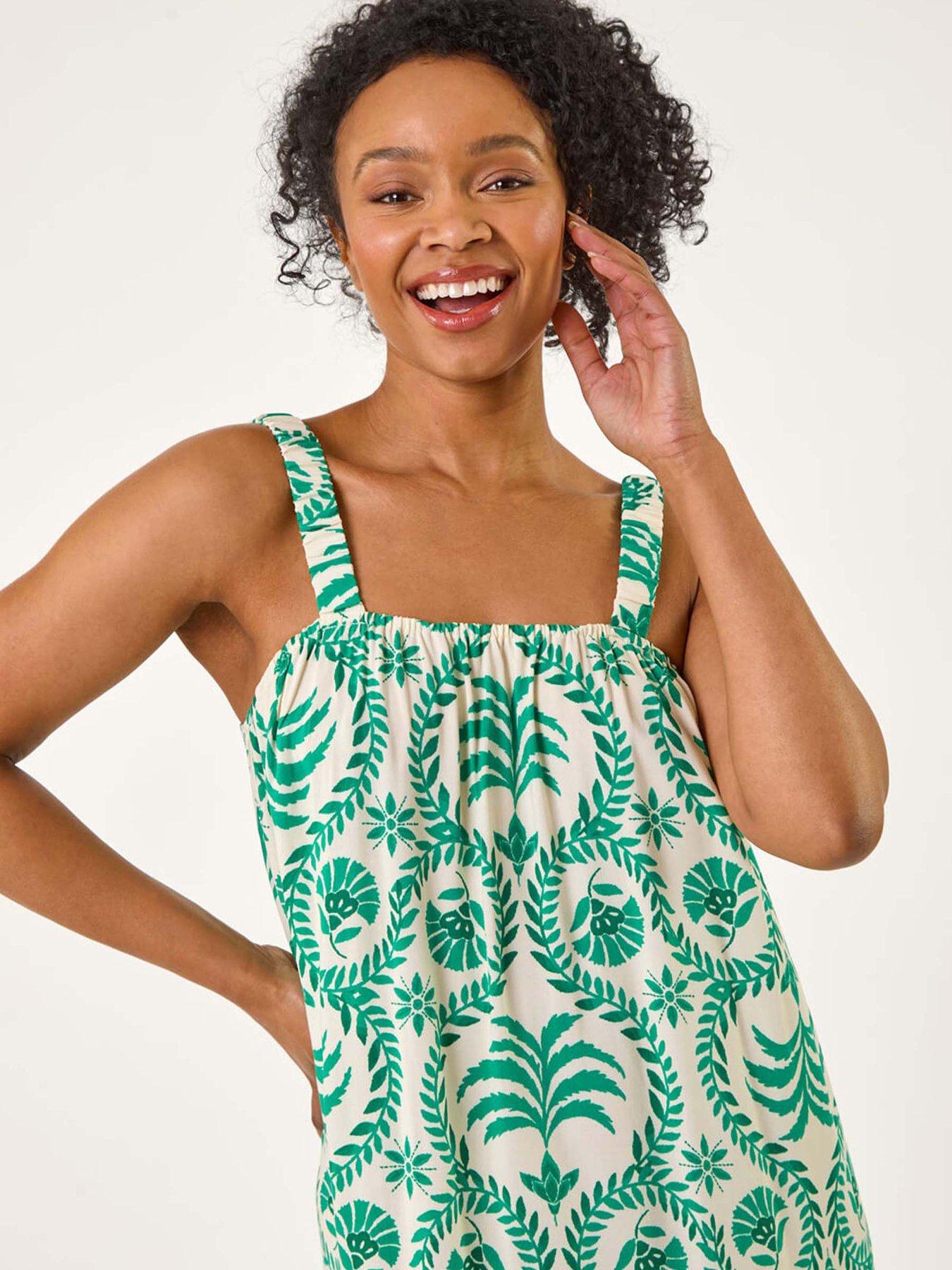 image of roman-petite-frill-hem-strappy-dress-green