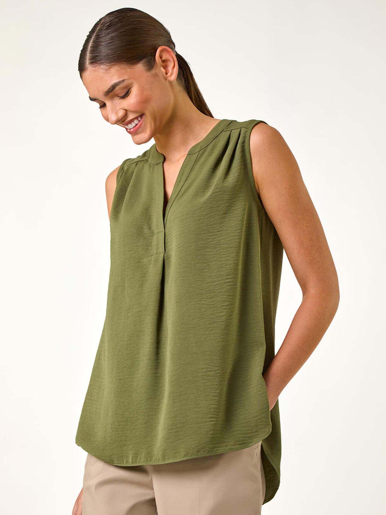 undefined V-neck Front Pleat Vest Top - Green