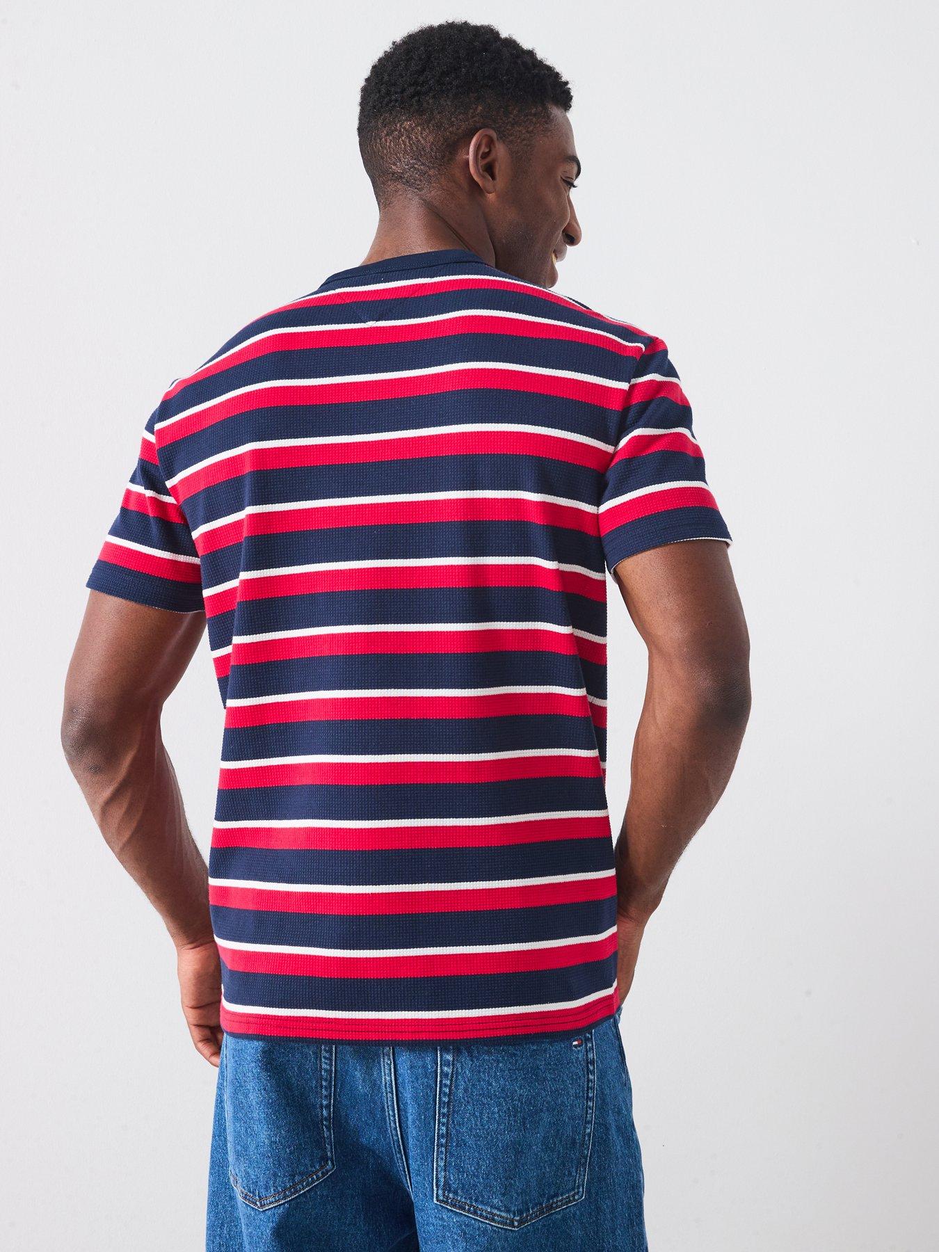 Image 2 of 6 of Tommy Jeans Regular Waffle Script Stripe T-Shirt - Navy