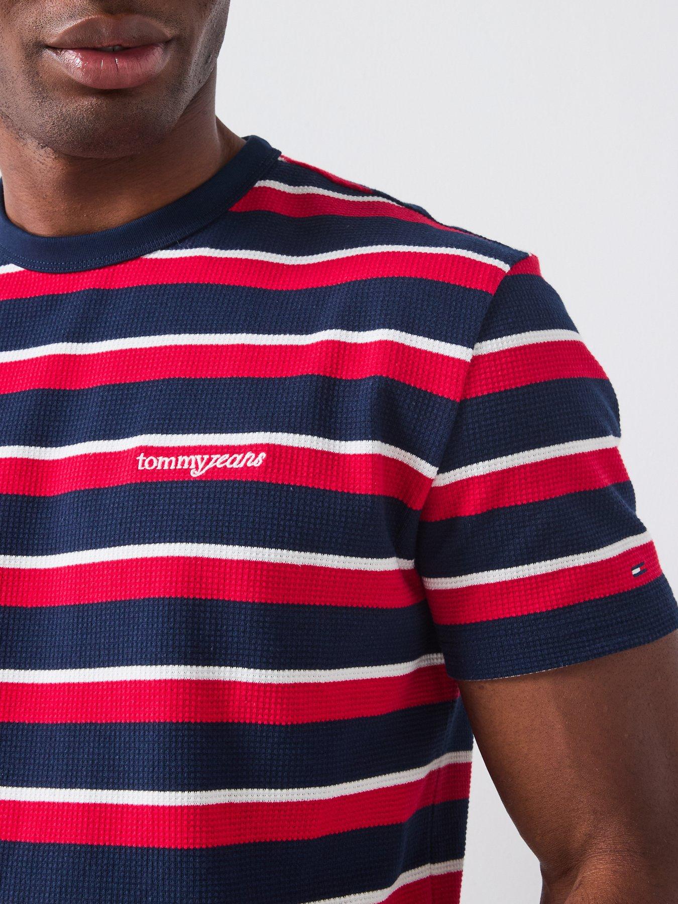 Image 4 of 6 of Tommy Jeans Regular Waffle Script Stripe T-Shirt - Navy