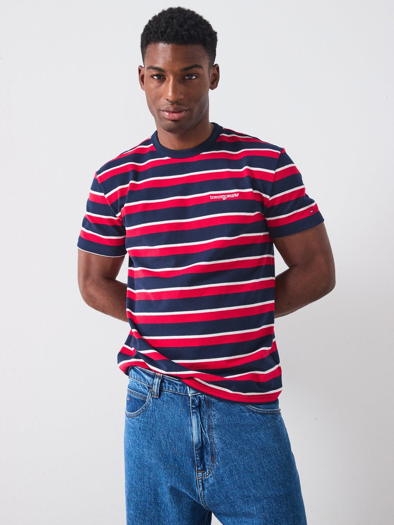 Image 5 of 6 of Tommy Jeans Regular Waffle Script Stripe T-Shirt - Navy